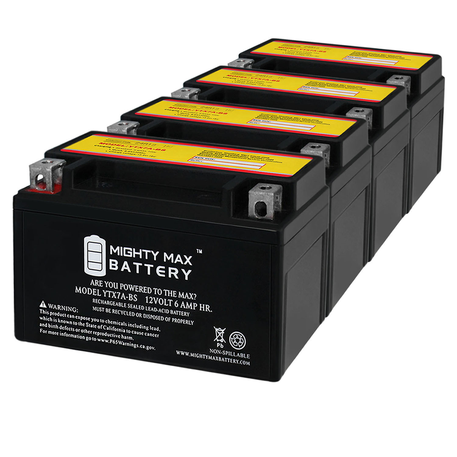 YTX7A-BS 12V 6AH SLA / AGM Battery For Motorcycle Btry - 4 Pack