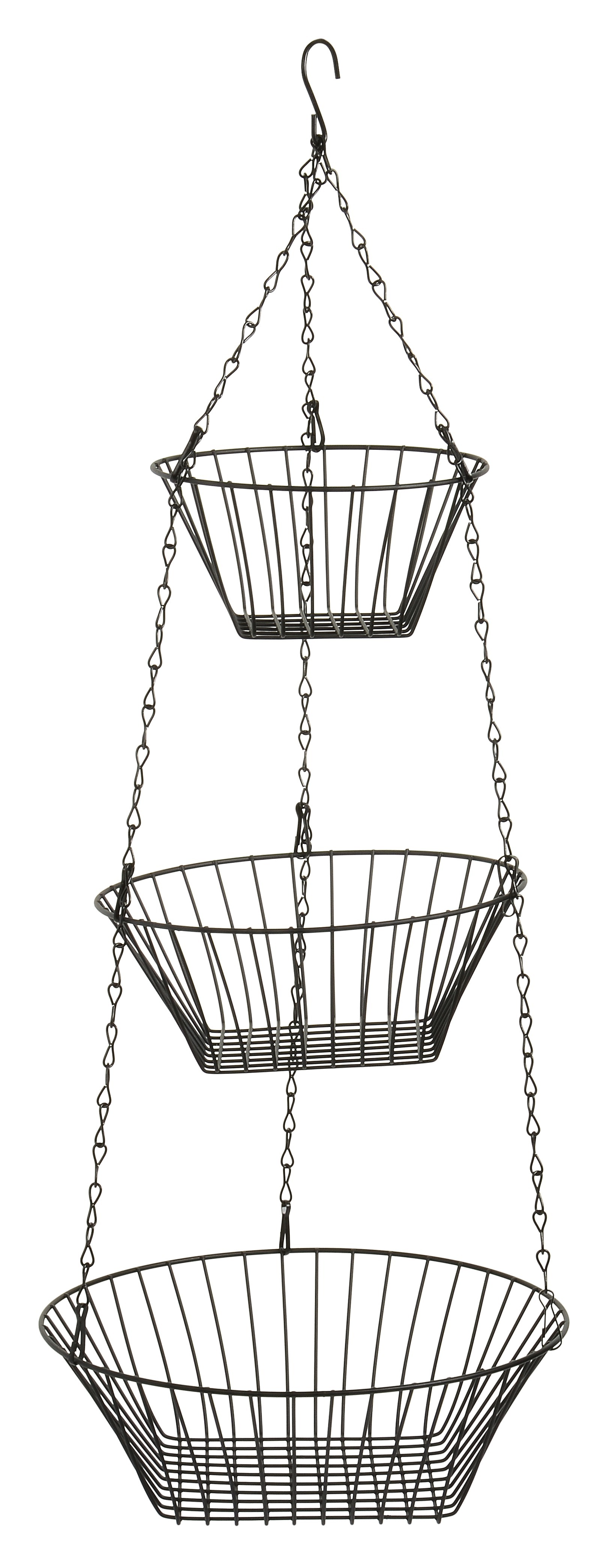 Hanging Fruit Basket 3 Tier, Round, For Kitchen, Black, 25 Inches Long