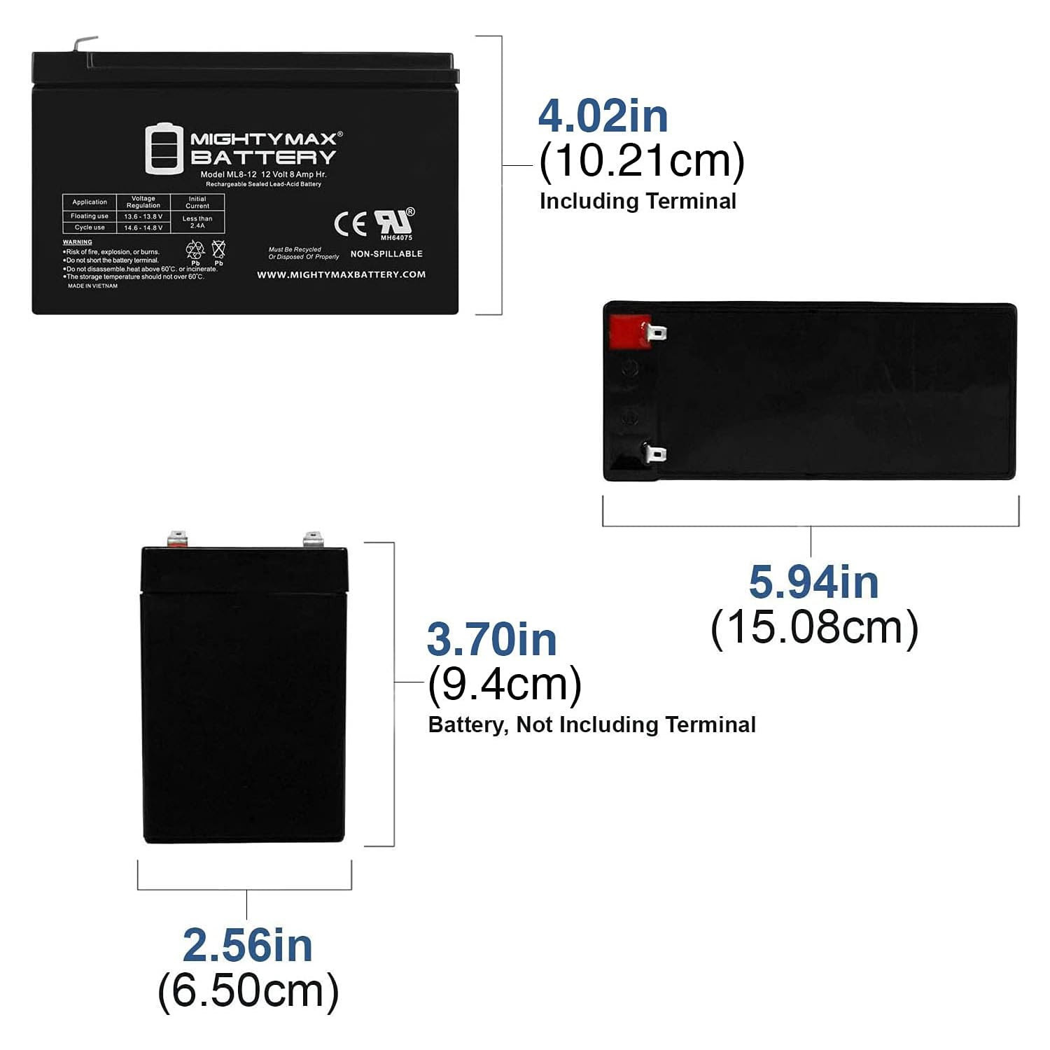 ML8-12 - 12 VOLT 8 AH SLA BATTERY + 12V 1 AMP CHARGER