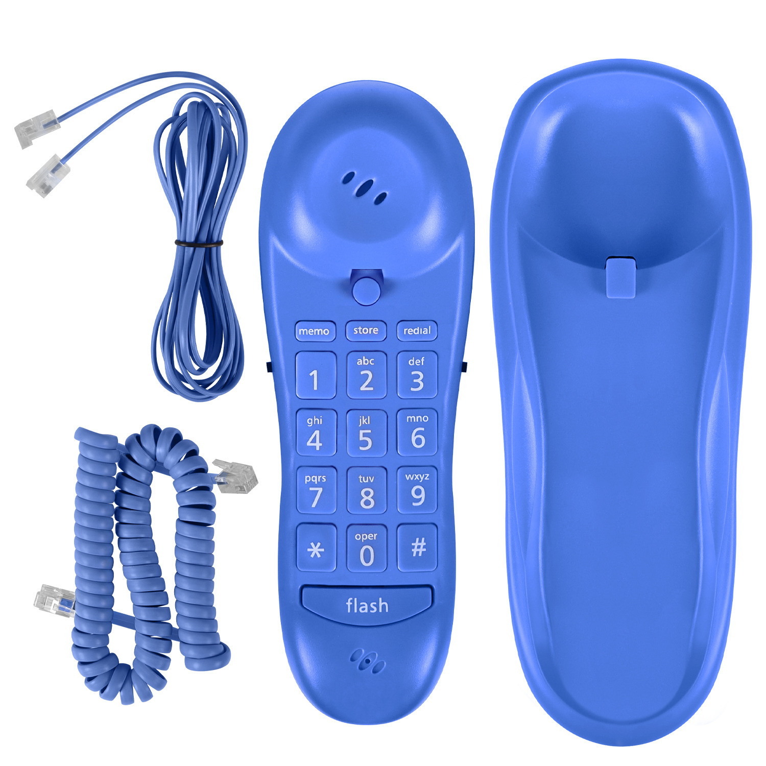 Slimline Blue Colored Phone For Wall Or Desk With Memory