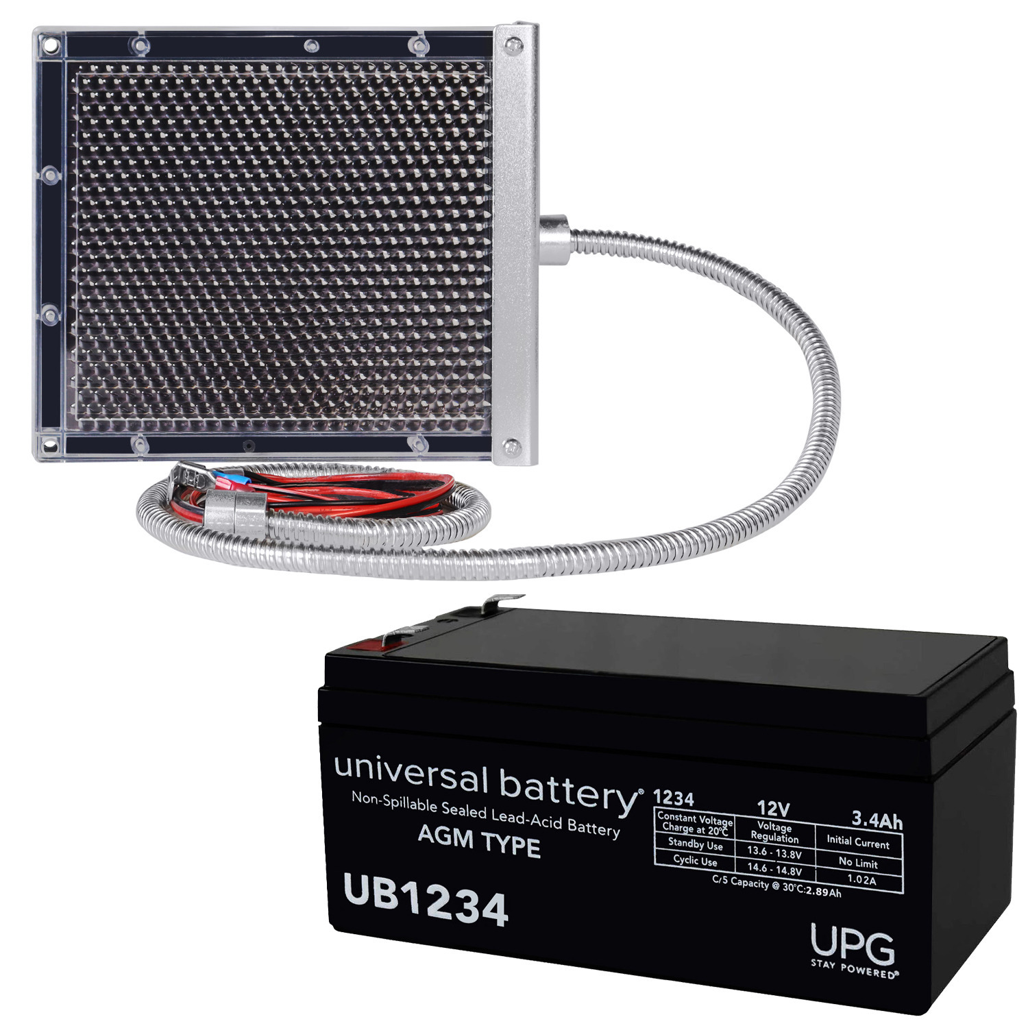 UB1234 12V 3.4AH Battery for Toro mower 106-8397 + 12V Solar Panel Charger