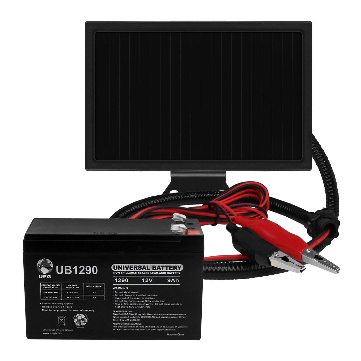 UB1290 12V 9AH Replacement for Vision CP1290L + 12V Solar Panel Charger