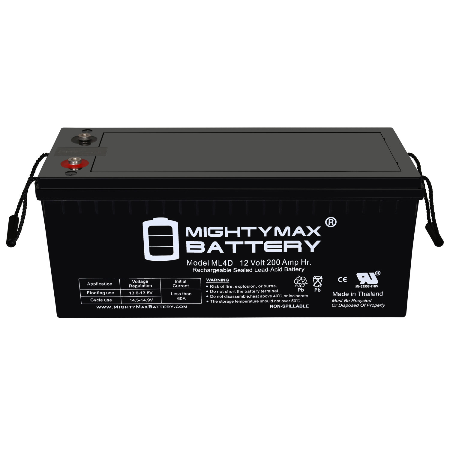 ML4D -12 Volt 200 AH, Internal Thread (INT) Terminal, Rechargeable SLA AGM Battery