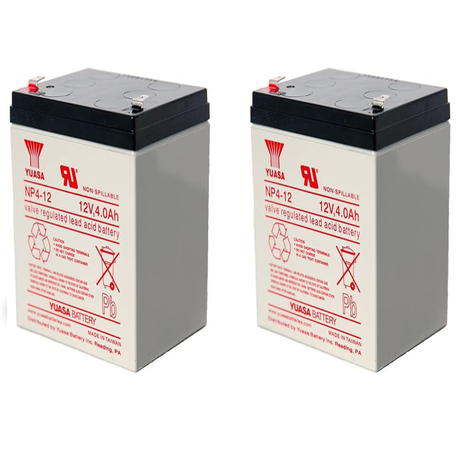 Yuasa NP4-12 Battery 12 Volt 4 Amp Sealed Lead Acid Battery - 2 Pack
