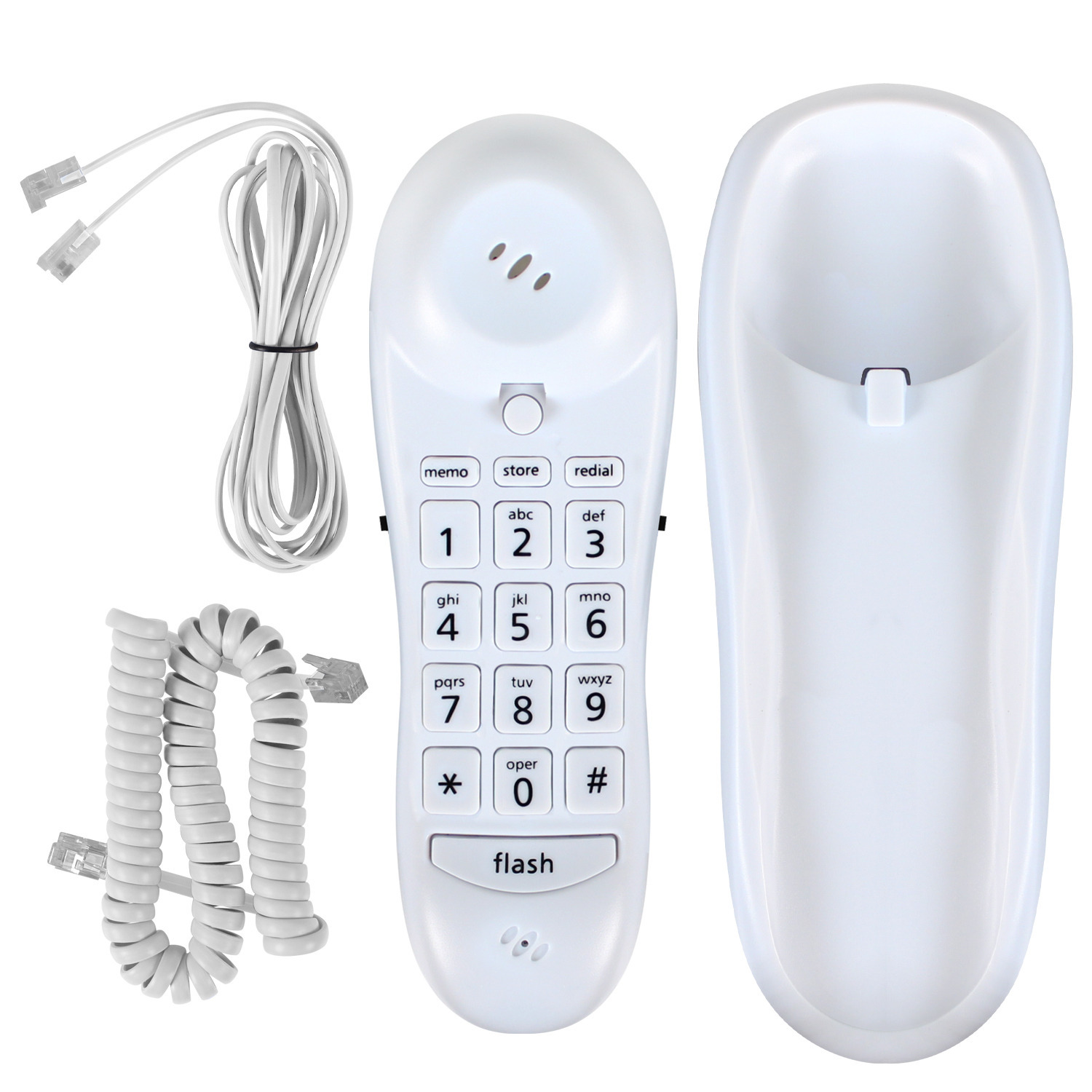 Slimline White Colored Phone For Wall Or Desk With Memory
