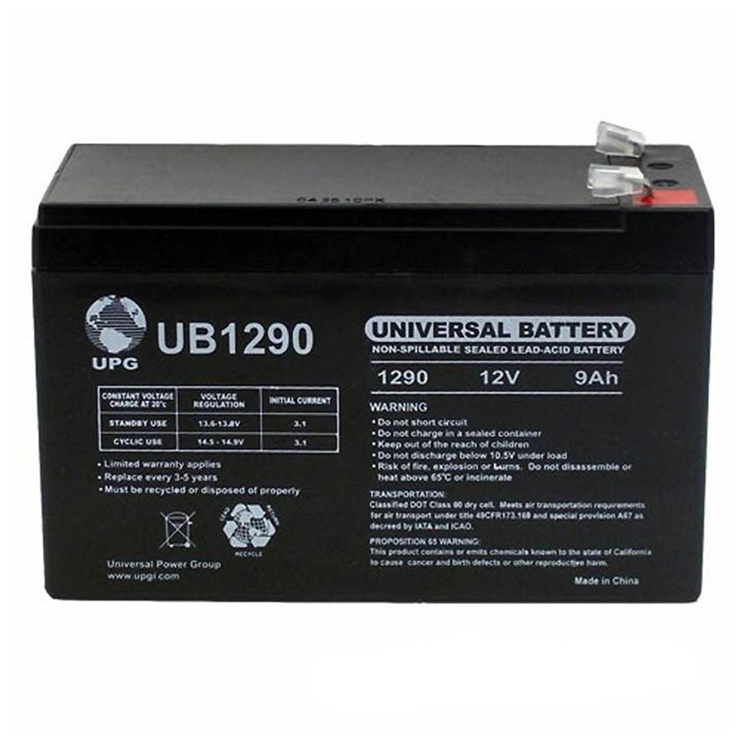 UB1290 12V 9AH Sealed Lead Acid Battery + 12 Volt 1 Amp Charger
