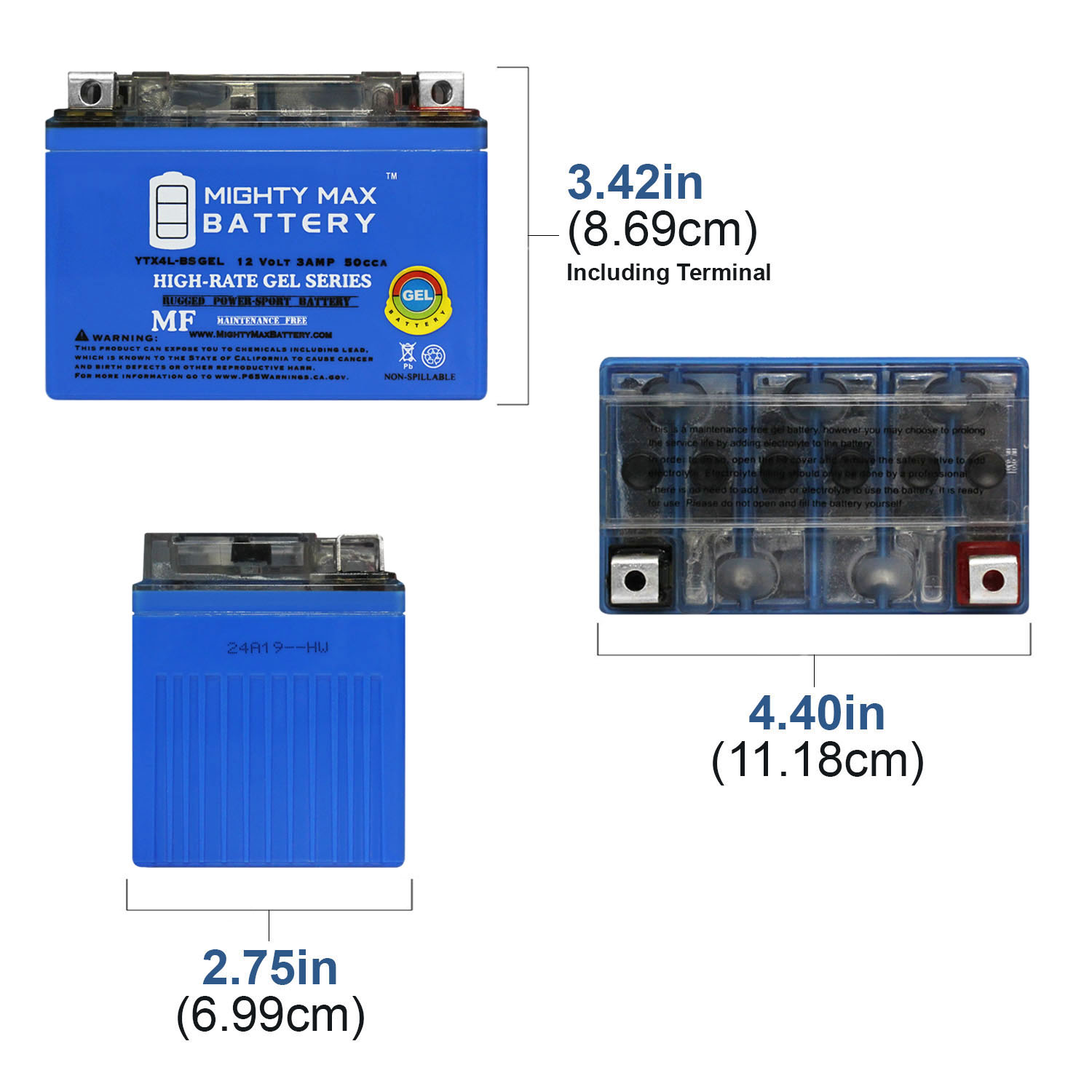 YTX4L-BS 12 VOLT 3 AH GEL MOTORCYCLE BATTERY + 12V 1AMP CHARGER