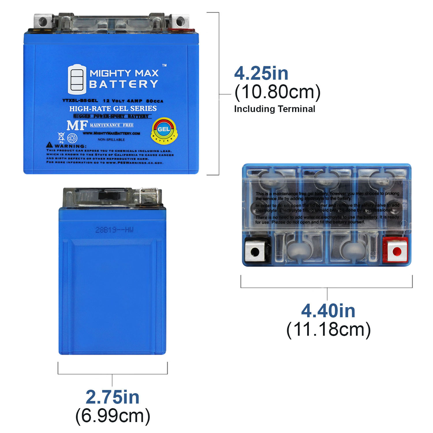 YTX5L-BS 12 VOLT 4 AH GEL MOTORCYCLE BATTERY + 12V 1AMP CHARGER