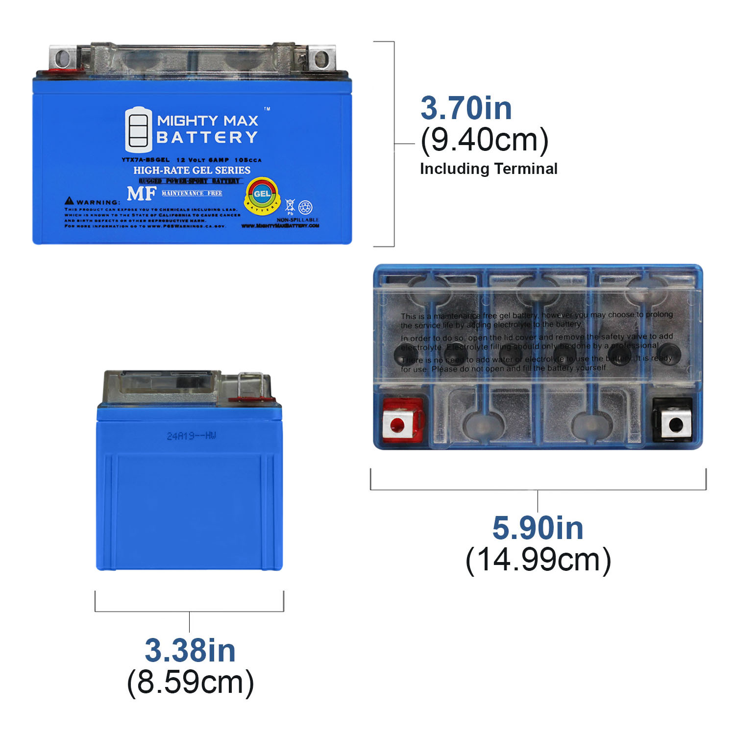 YTX7A-BS 12 VOLT 6 AH GEL MOTORCYCLE BATTERY + 12V 1AMP CHARGER