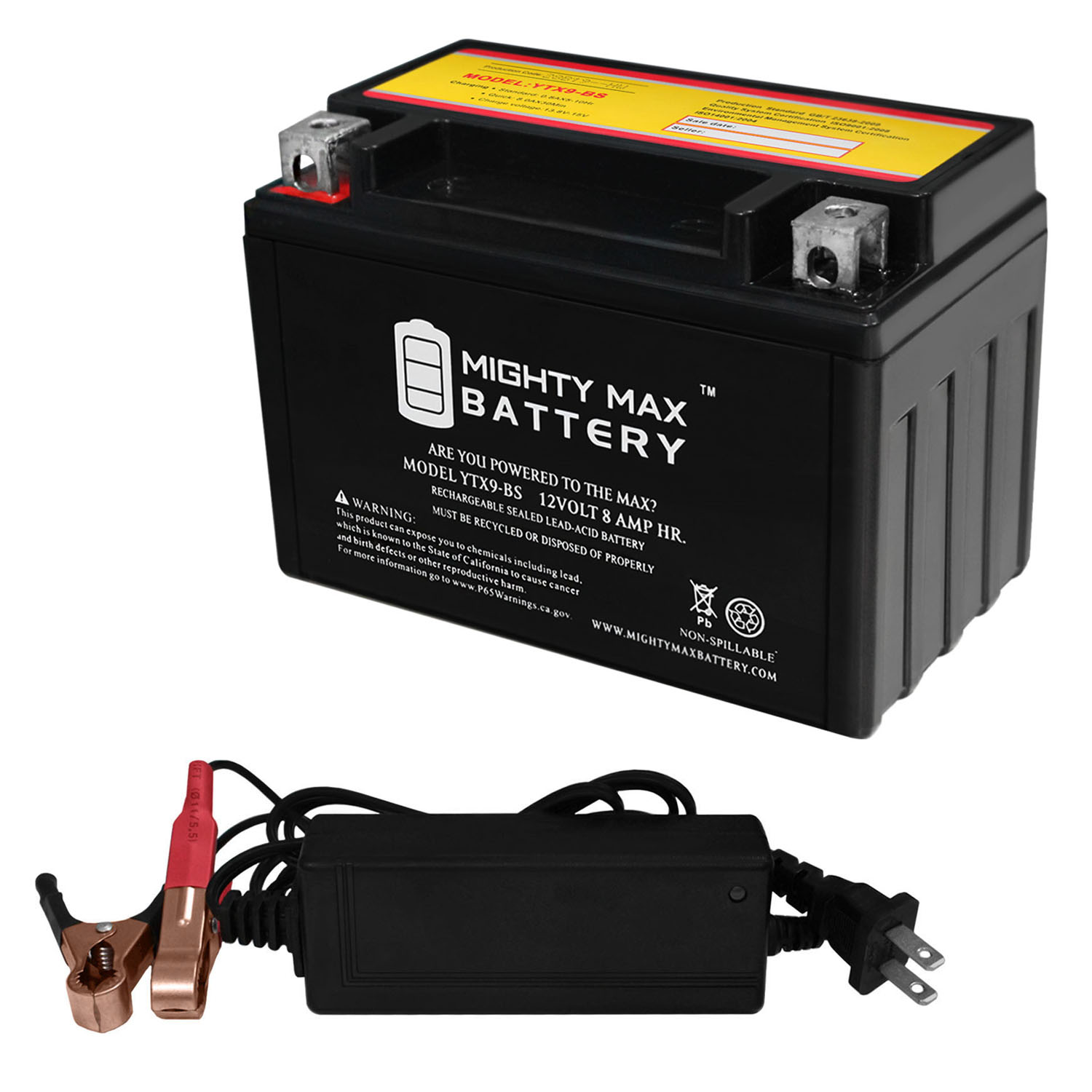 YTX9-BS 12V 8AH Battery for ATV KAWASAKI KSF400-A + 12V 2Amp Charger