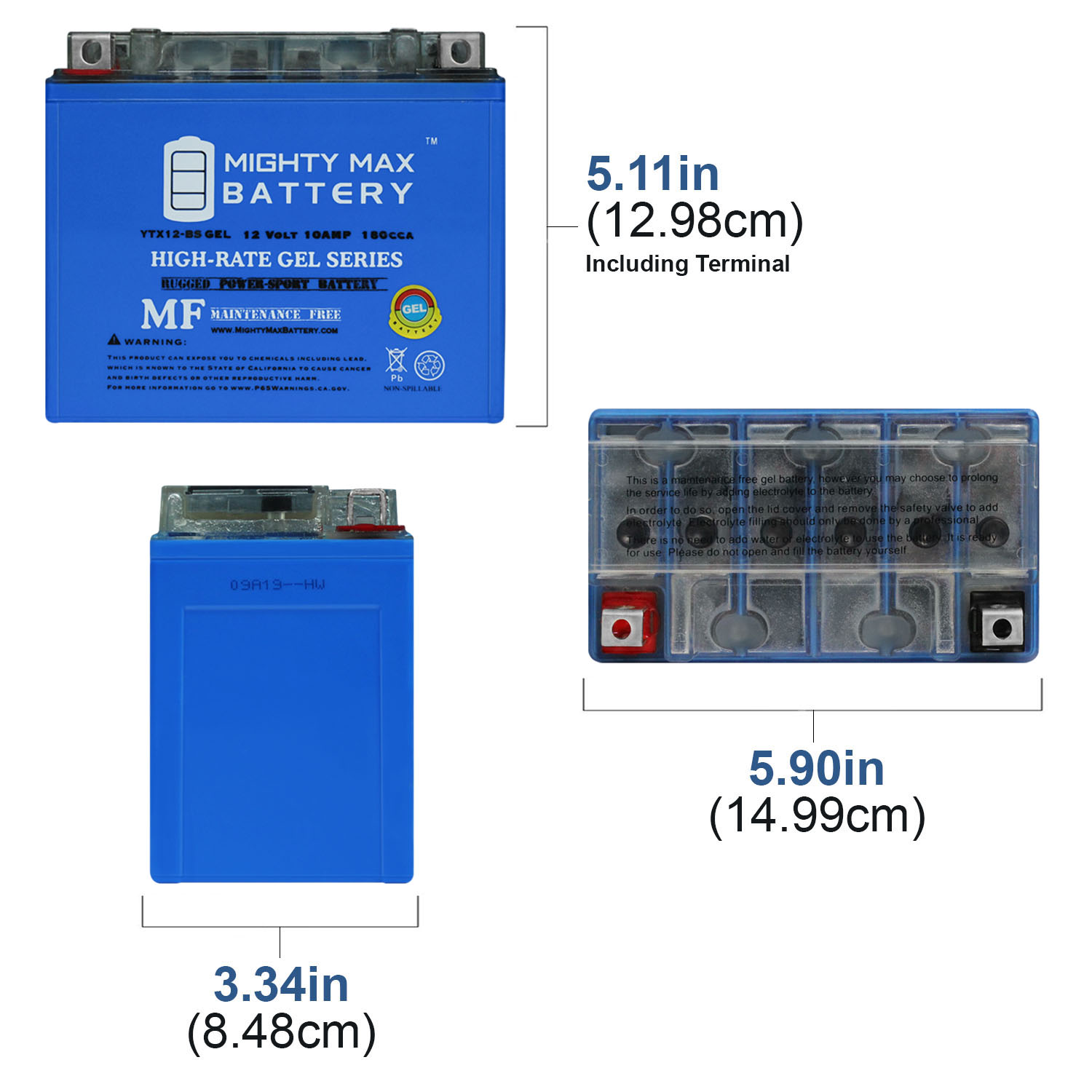 YTX12-BS 12V 10AH GEL for Power Sports Battery + 12V 2Amp Charger