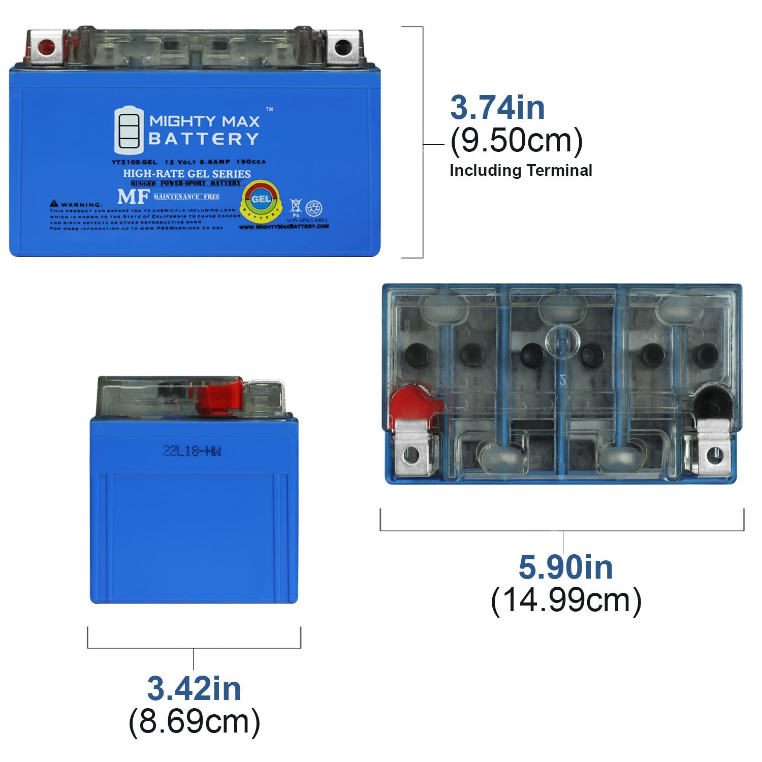 YTZ10S 12V 8.6AH GEL for Power Sports Battery + 12V 2AMP Charger