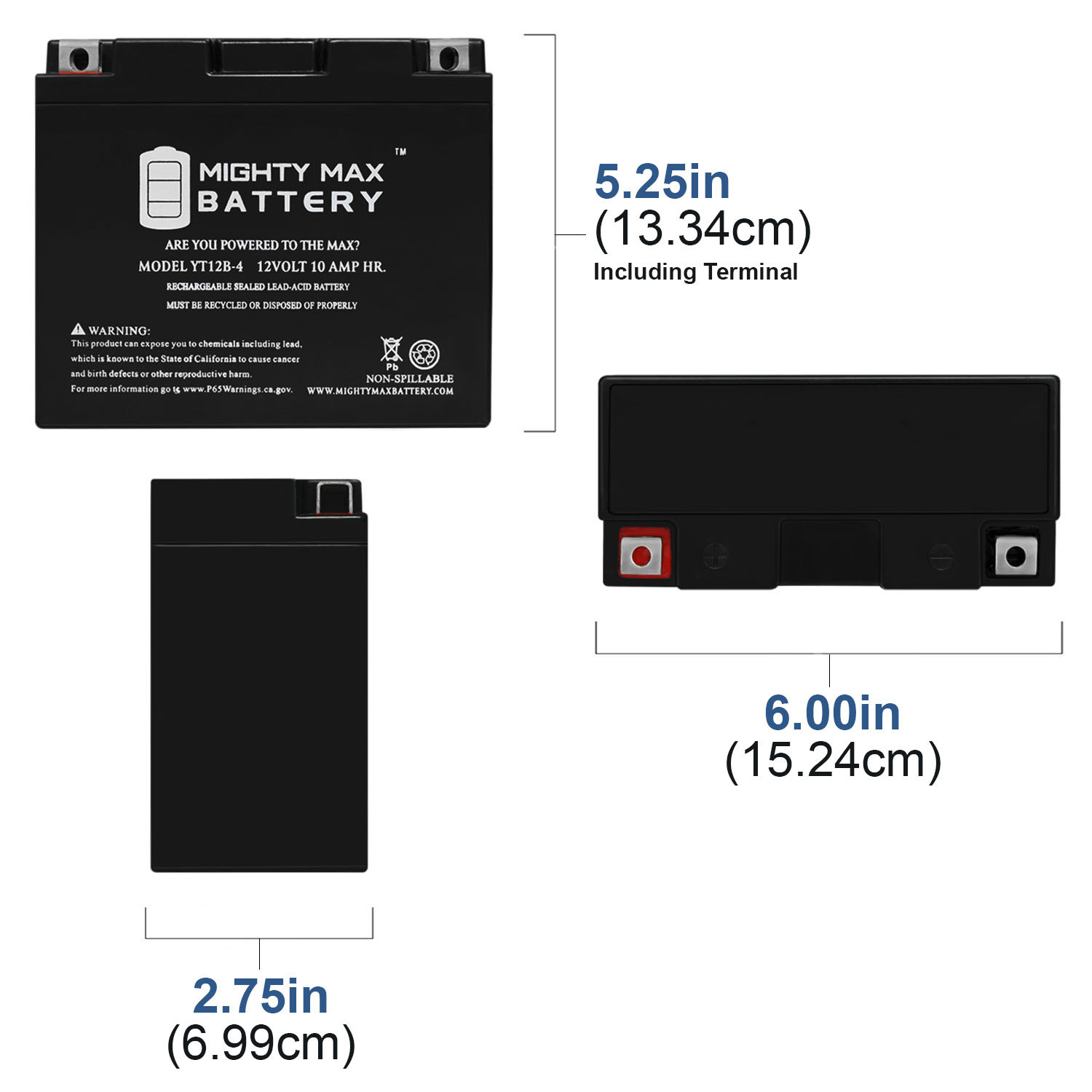 YT12B-4 12V 10AH SLA for Power Sports Battery + 12V 2Amp Charger