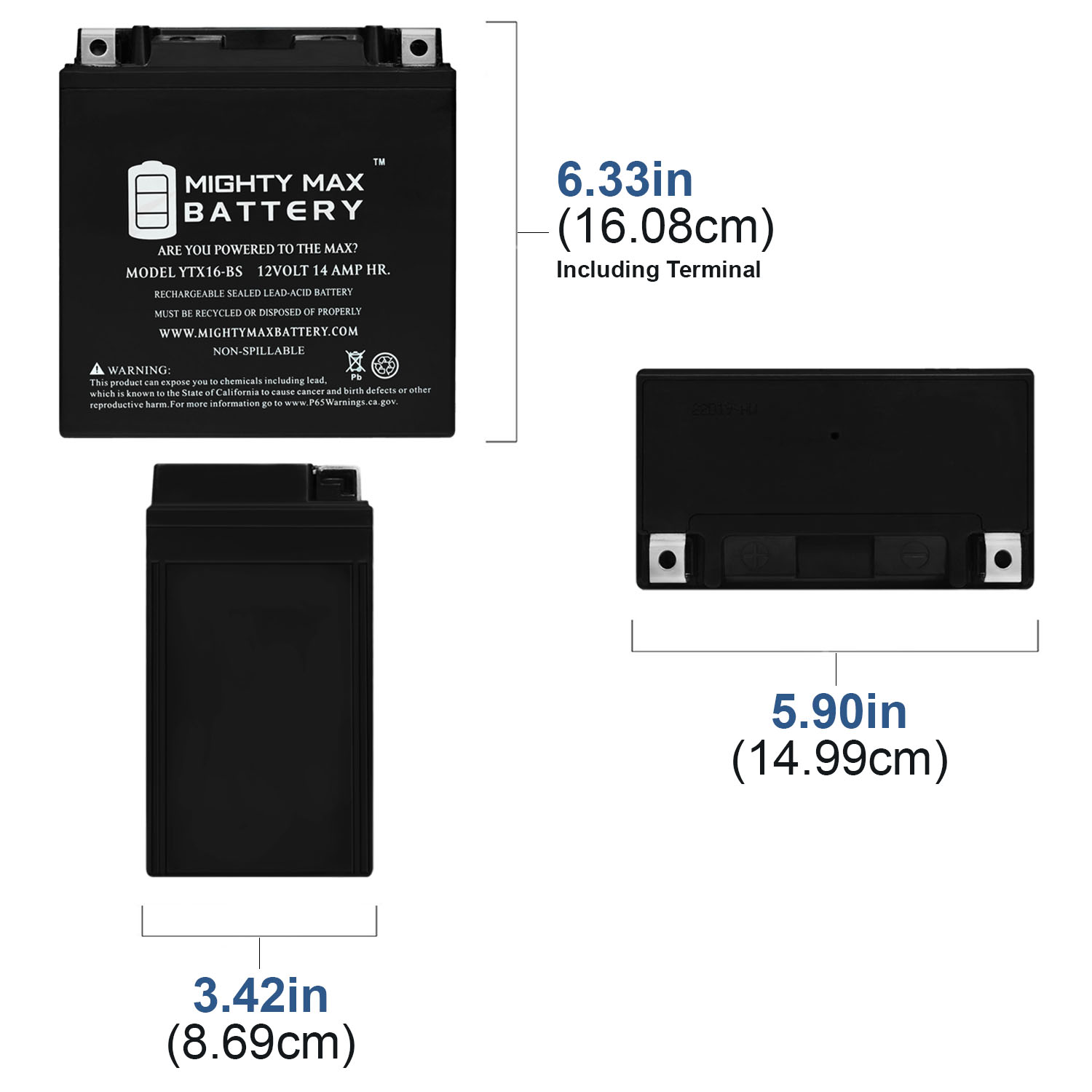 YTX16-BS - 12V 14AH  230 CCA - SLA Battery + 12V 4Amp Charger