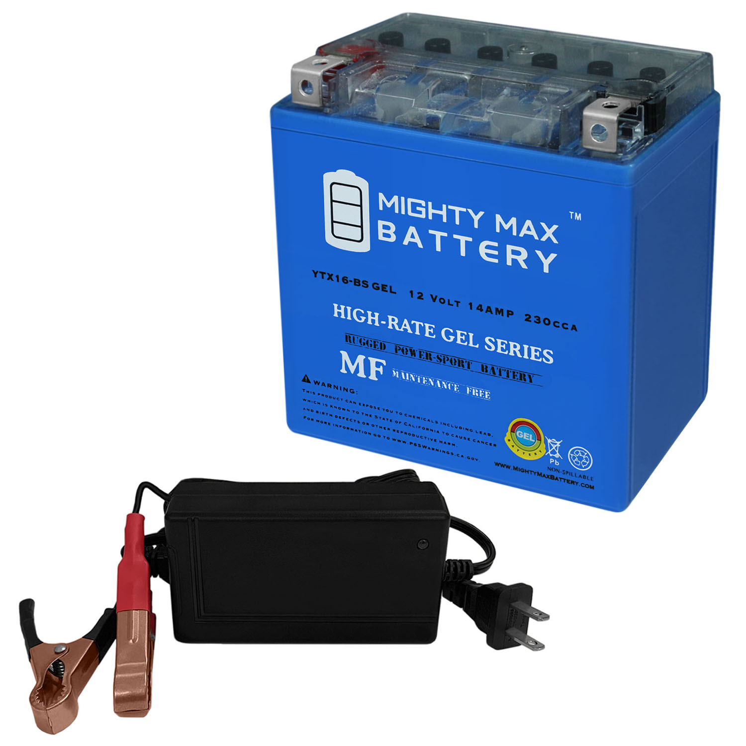 YTX16-BSGEL - 12V 14AH  230 CCA - GEL BATTERY + 12V 4Amp Charger