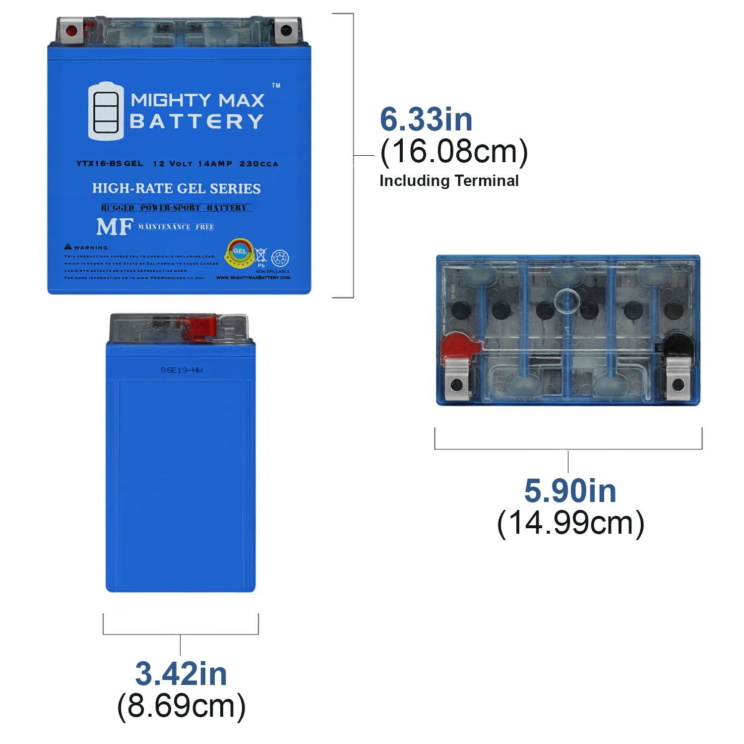 YTX16-BSGEL - 12V 14AH  230 CCA - GEL BATTERY + 12V 4Amp Charger