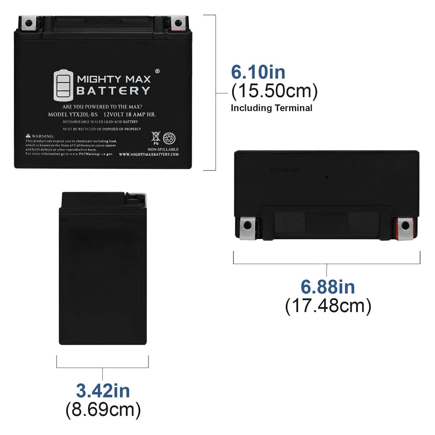 YTX20L-BS Power Sport AGM Series Sealed Battery + 12V 4Amp Charger