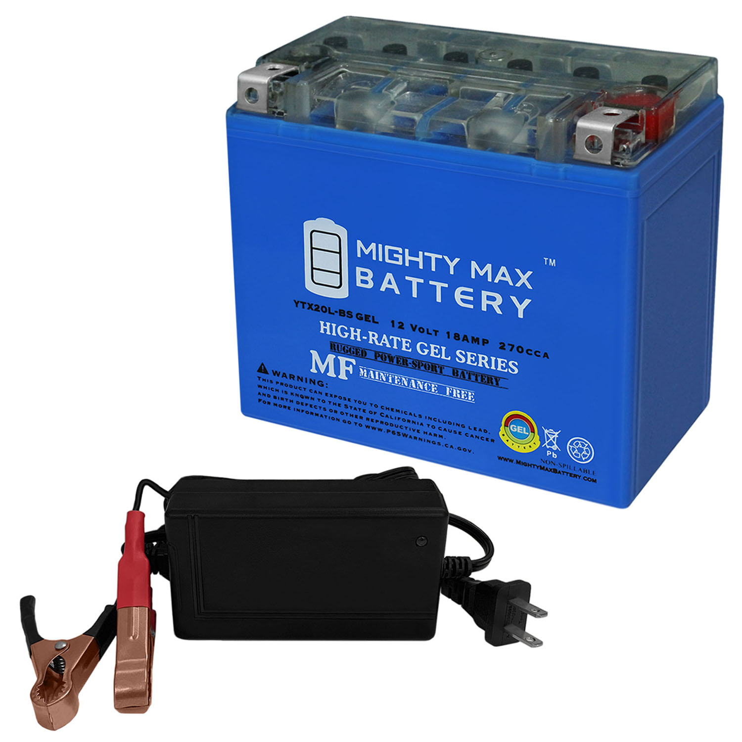 YTX20L-BS GEL 12V 18AH Power Sport Battery + 12V 4Amp Charger