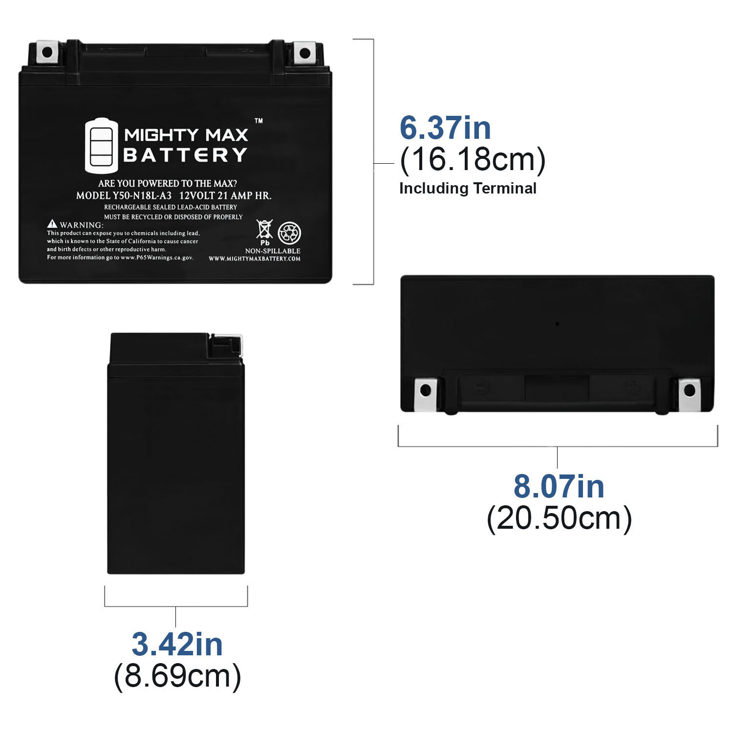 Y50-N18L-A3 Maintenance Free Motorcycle Battery + 12V 4Amp Charger