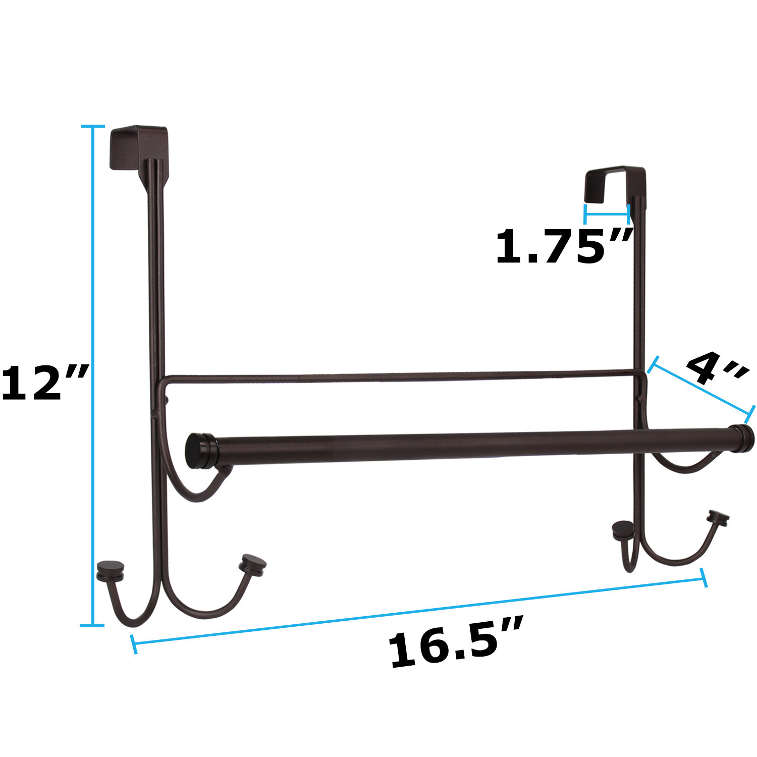 Towel Over the Door Hanger with Towel Rack Bar, 4 Towel Hooks, No Assembly Required, Bronze