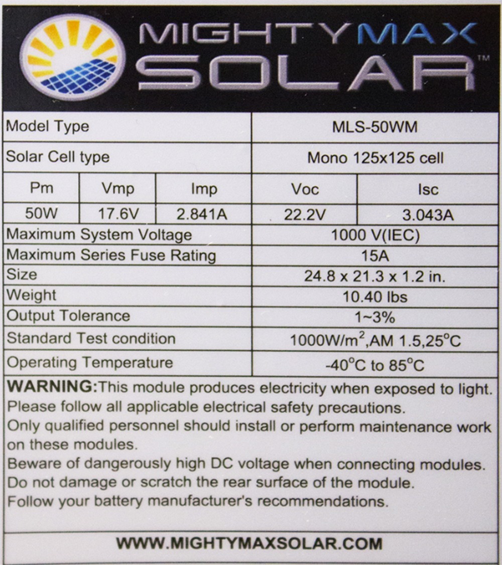 50 Watt Monocrystalline Solar Panel