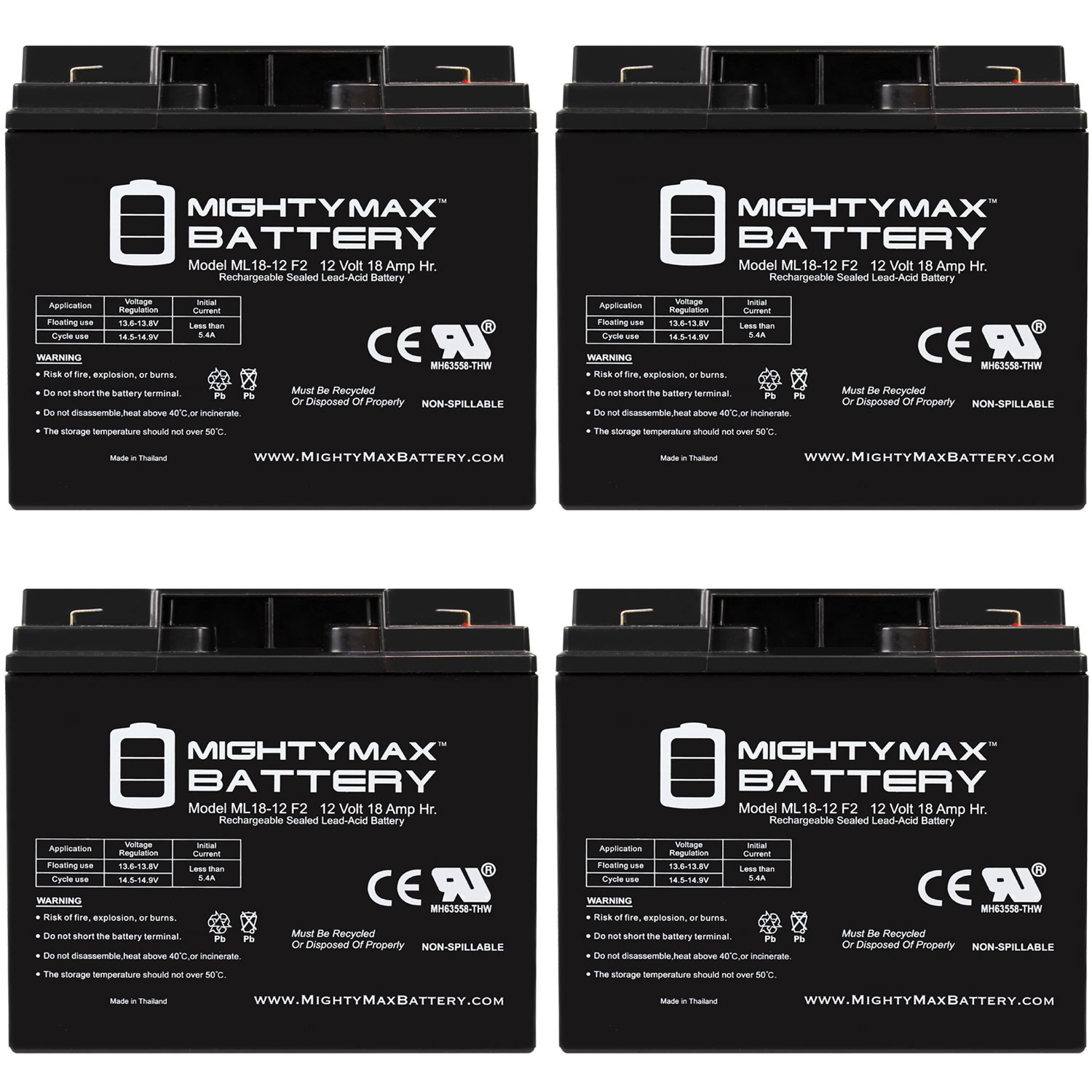 12V 18AH F2 Replacement Battery Compatible with Werker WKA12-18F2 - 4 Pack