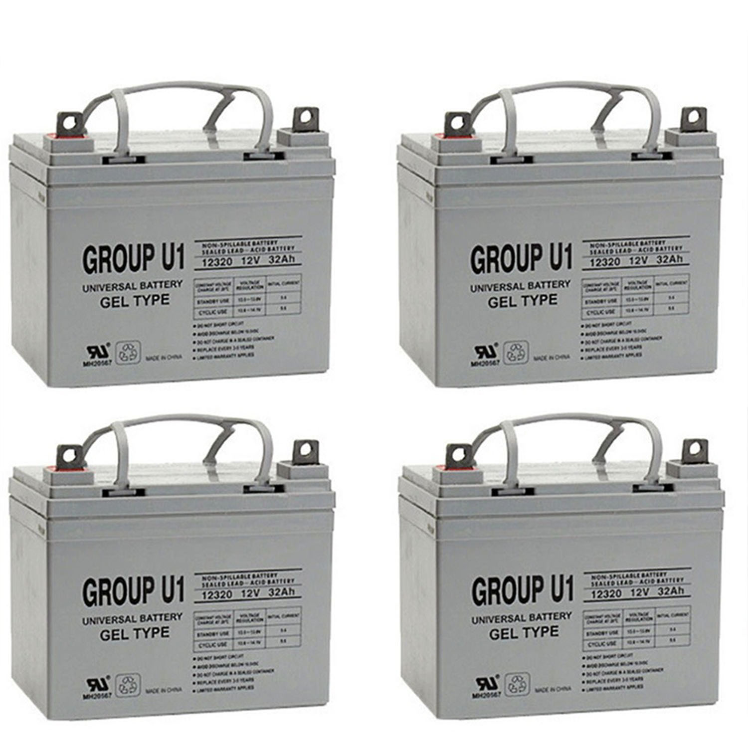 12V 32AH U1 GEL Battery - 4 Pack