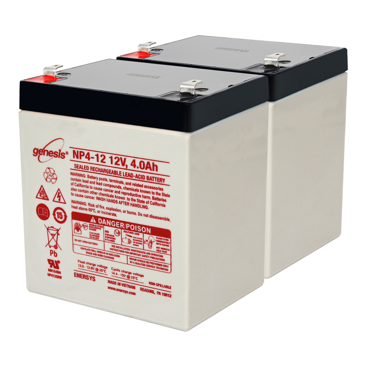 EnerSys Genesis NP4-12 - 12 Volt/4 Amp Hour Sealed Lead Acid Battery with 0.187 Fast-on Connector (2 Pack)