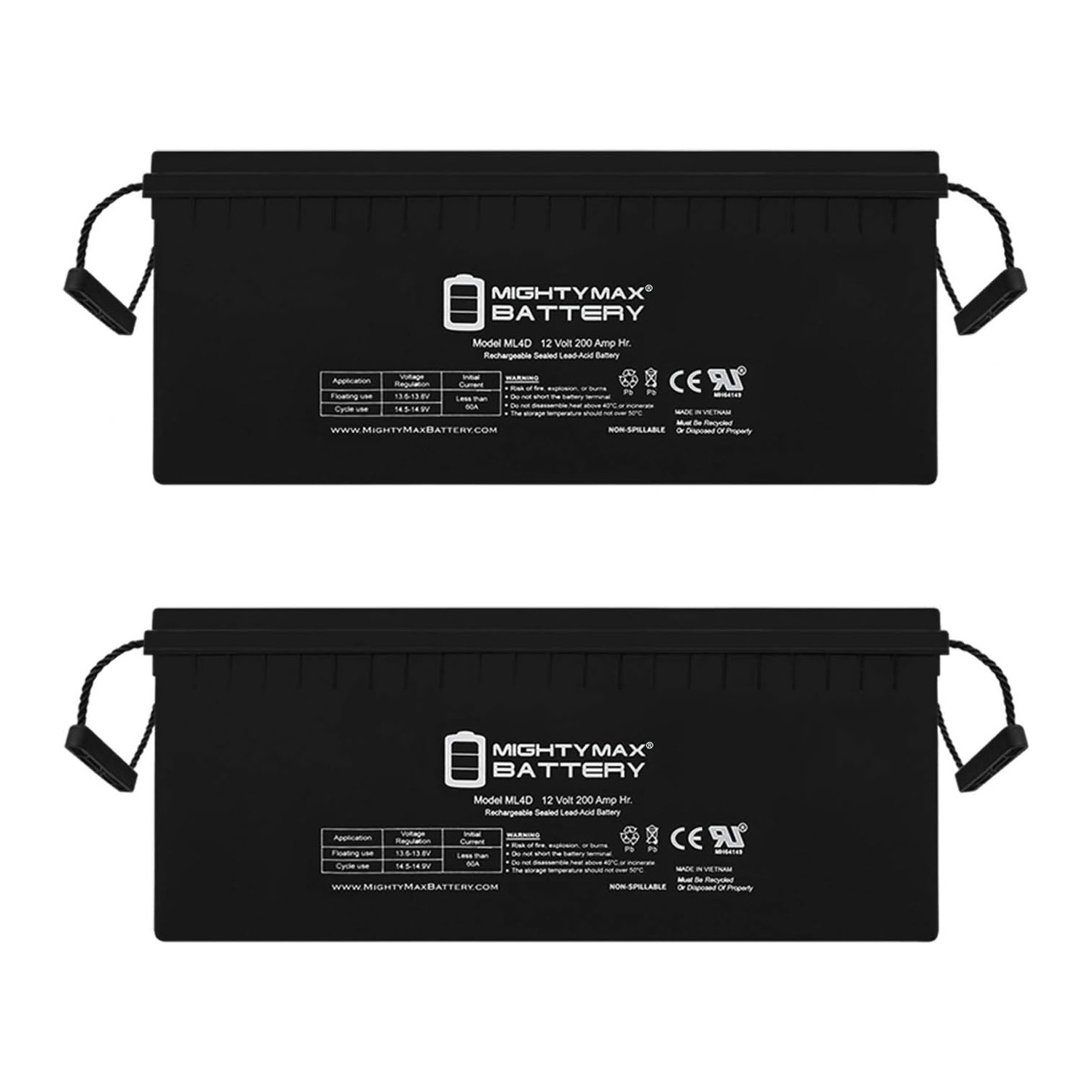 Sealed Lead-Acid Battery - AGM-type, 12V, 200 Amps - 2 Pack