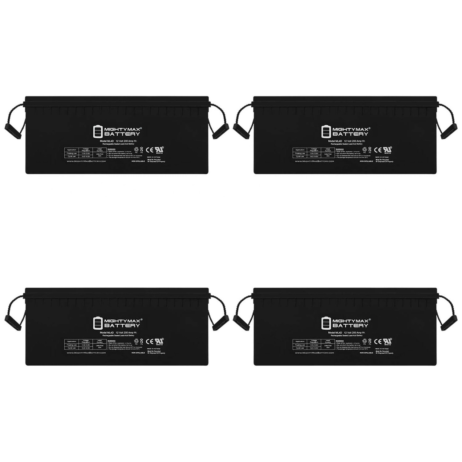 12V 200Ah 4D SLA AGM Battery Replacement for Solar Systems - 4 Pack