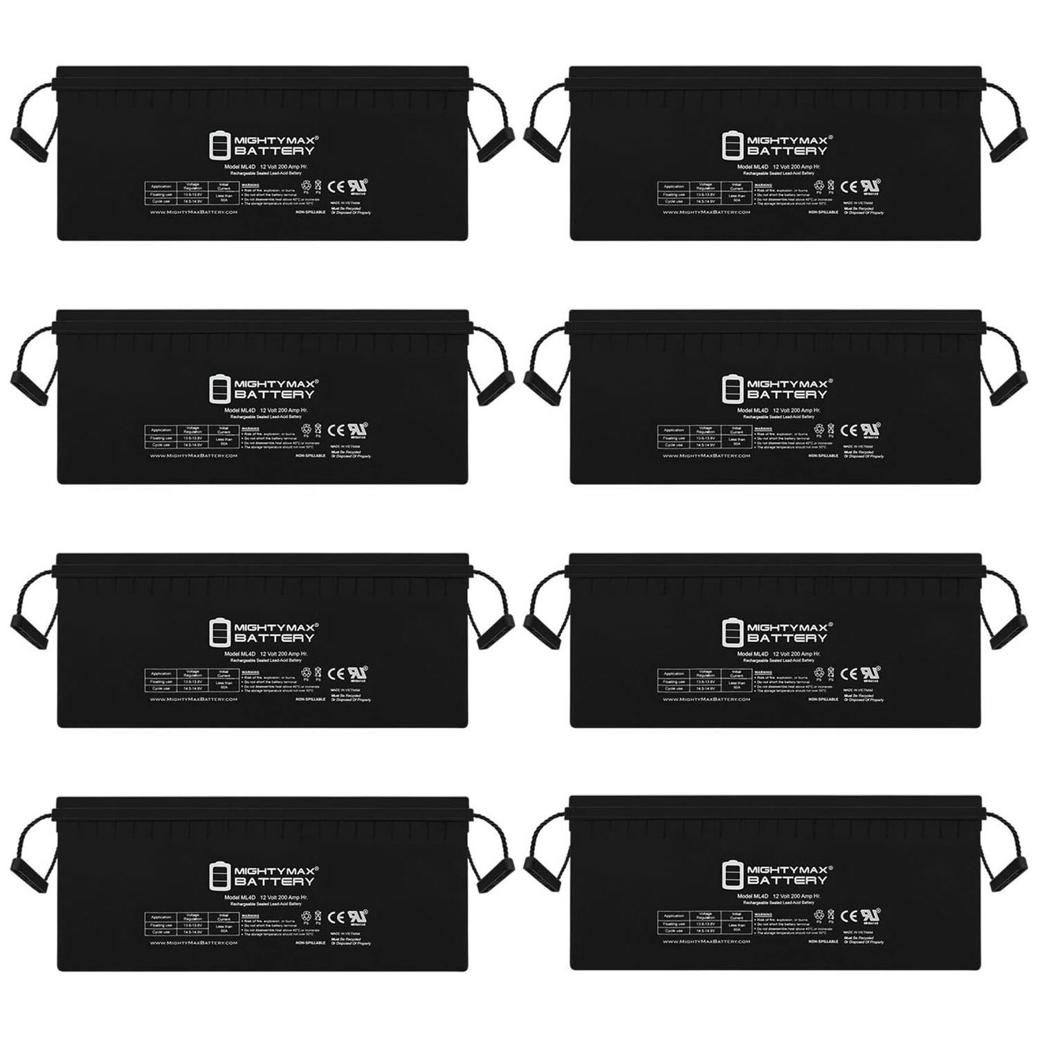12v 200ah Battery Replacement for Solar Power - Deep Cycle - 8 Pack