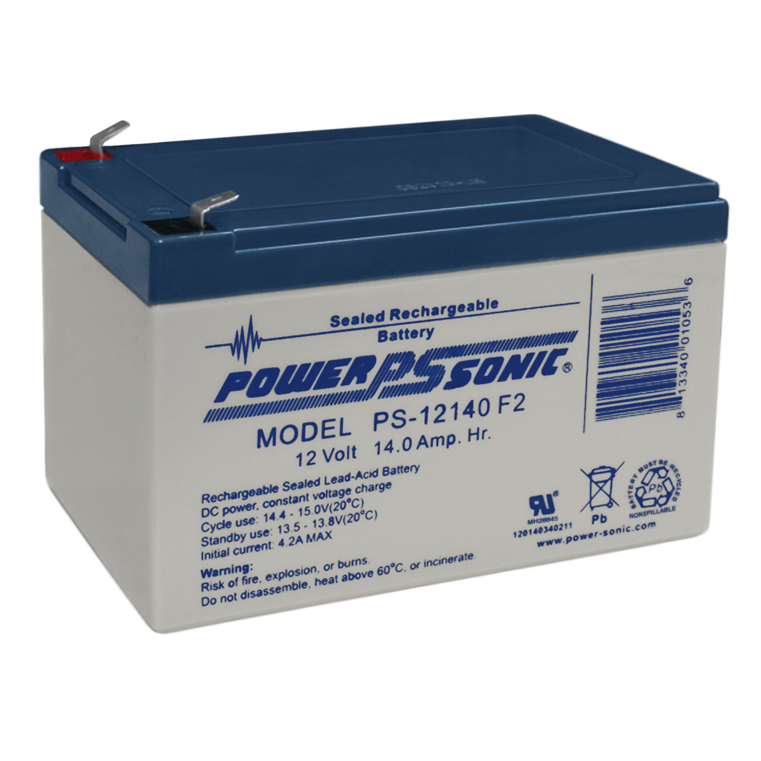 Power Sonic PS-12140 F2 12V 14Ah SLA Sealed Lead Acid battery