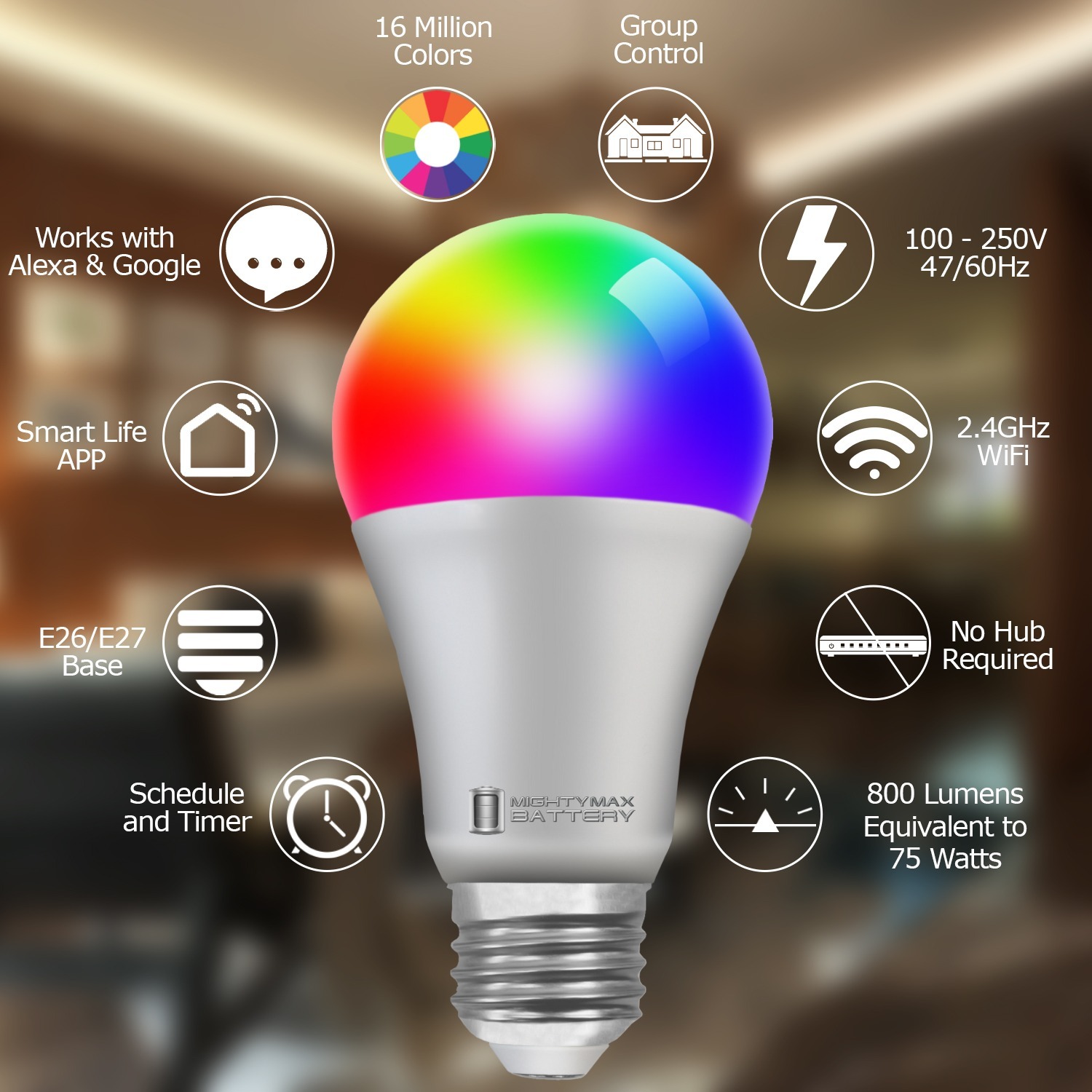 Mighty Max LED Smart Light Bulbs 4 Pack