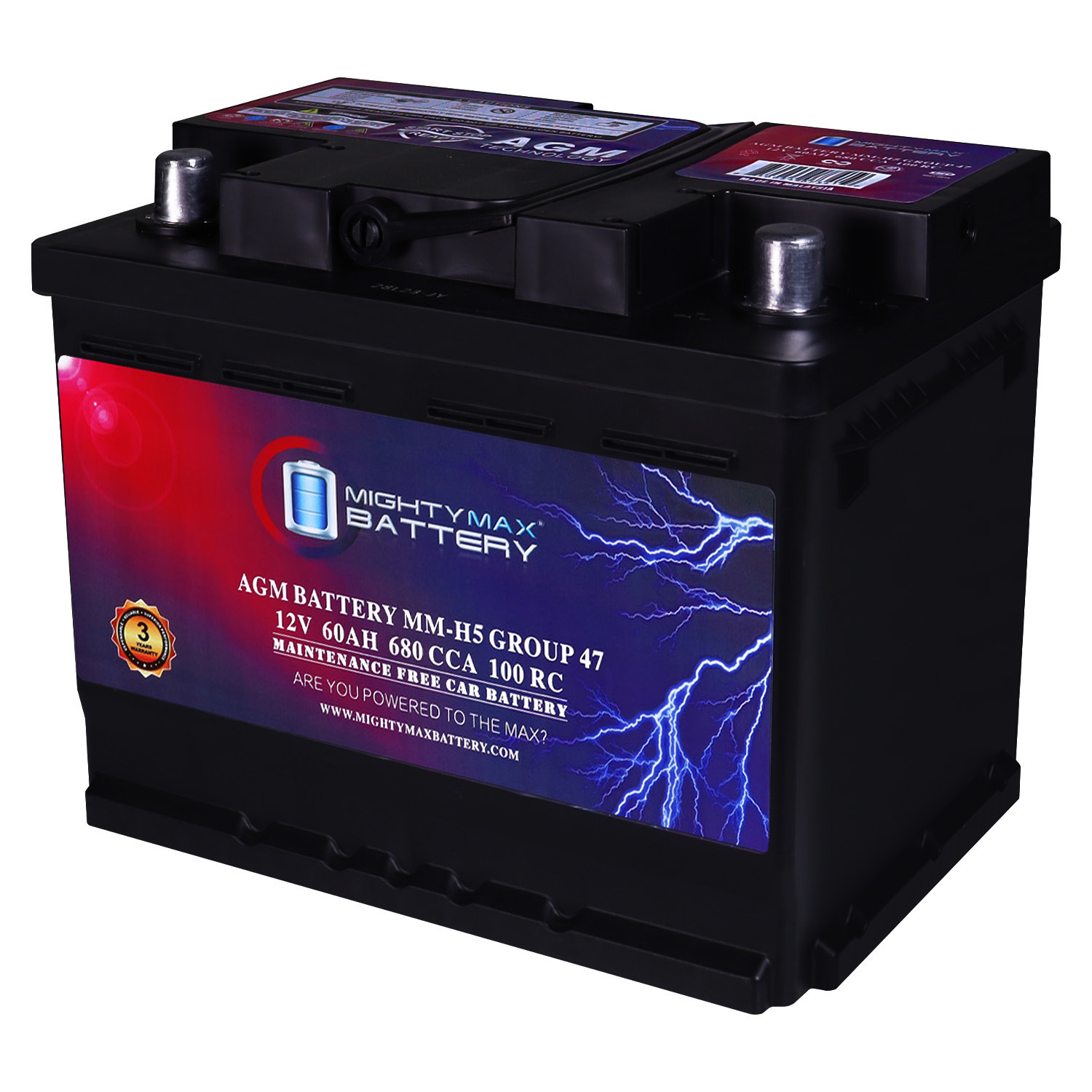 MM-H5 Group 47 12V 60AH 100RC 680CCA Replacement Battery Compatible with BMW 118i (Non-US/Canada) 07-13