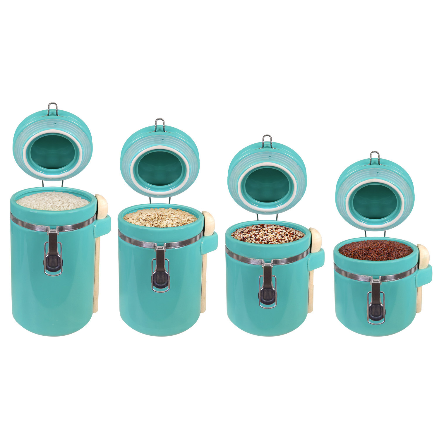 Blue Donuts 4Pc Ceramic Canister Set With Spoons