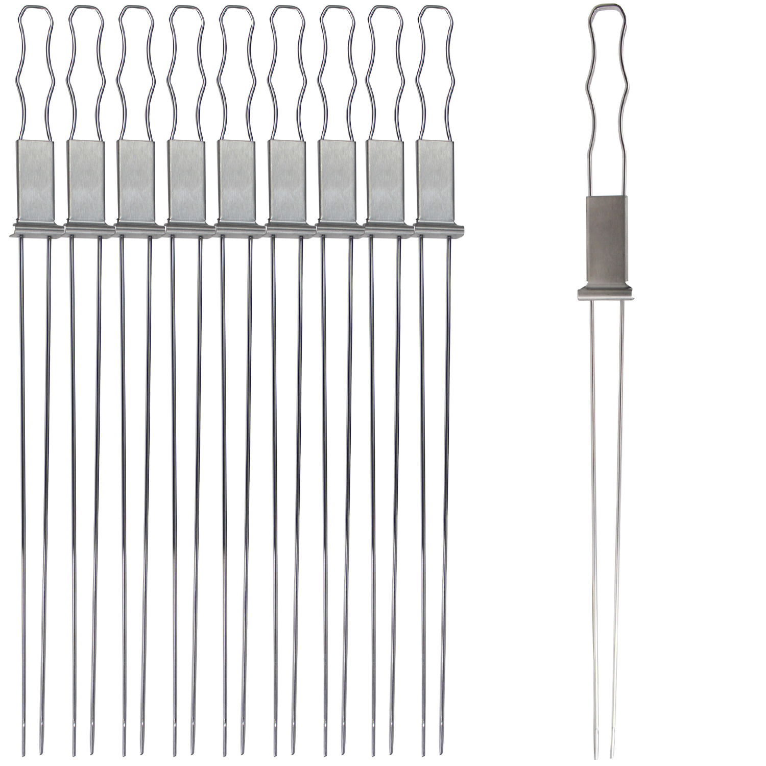 17 inch BBQ Slide Skewers Set of 10, Used for Barbecuing Meat, Poultry, Seafood, Vegetables, Cheese, Fruit, Stainless Steel, Barbeque Accessories