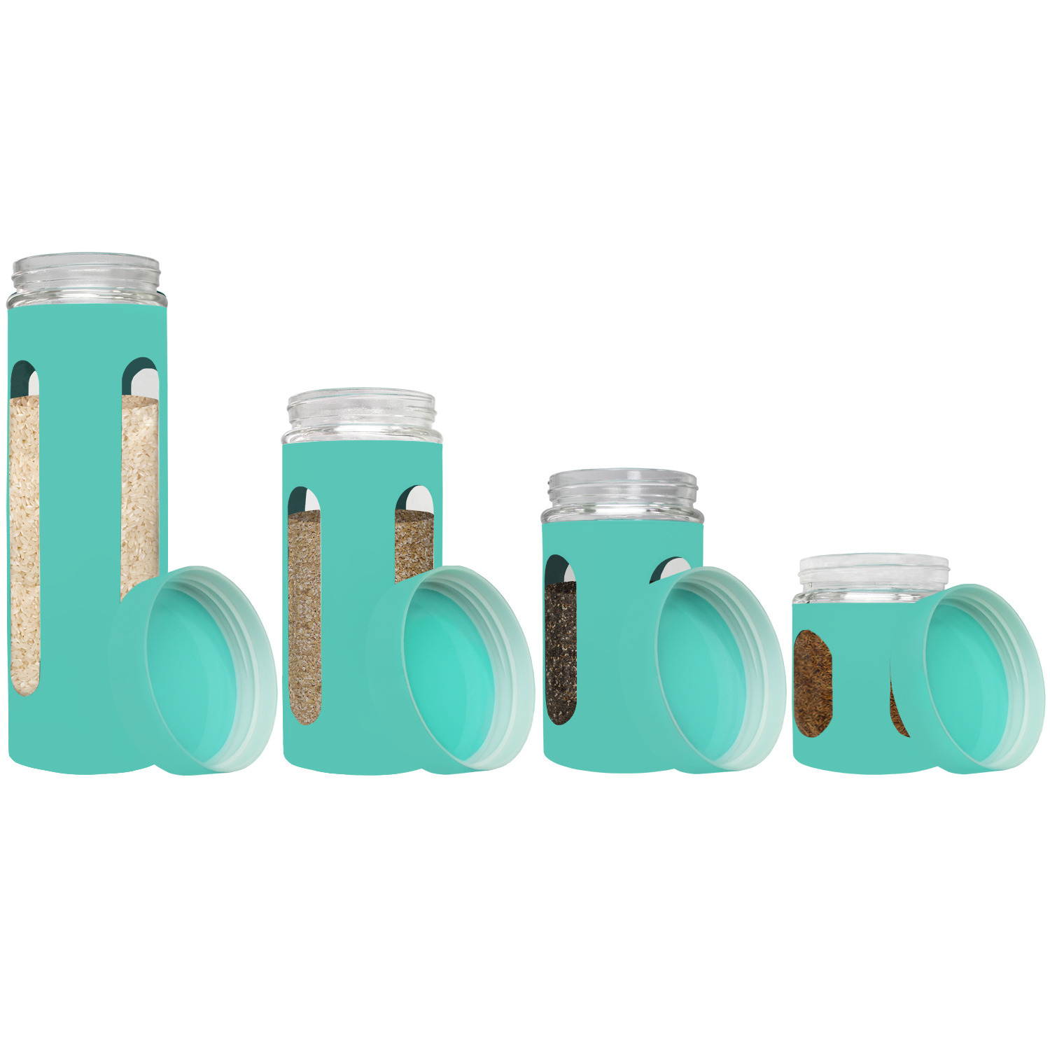 Blue Donuts 4PC Stainless Steel Canister with Window - Turquoise