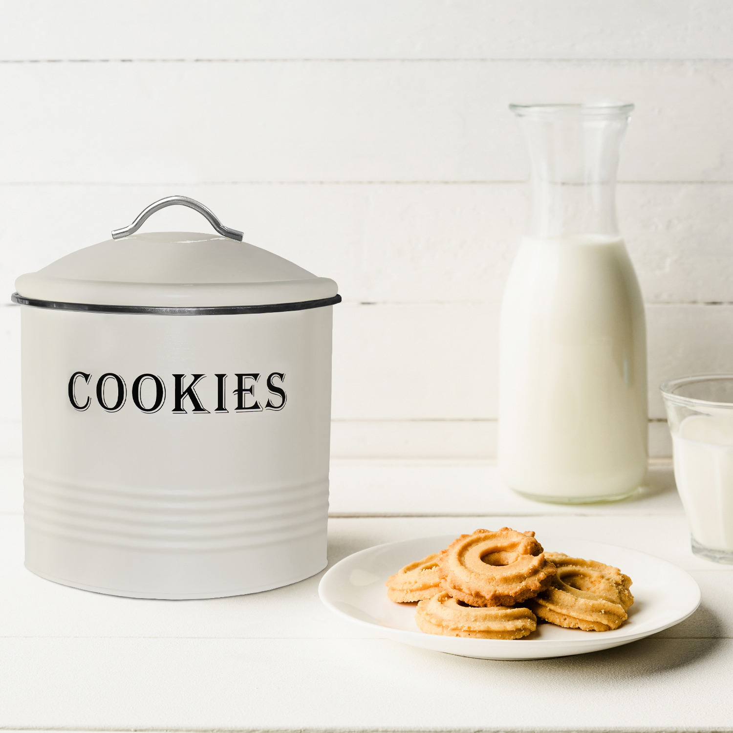 Blue Donuts  Tin Cover, Ivory Cookie Jar