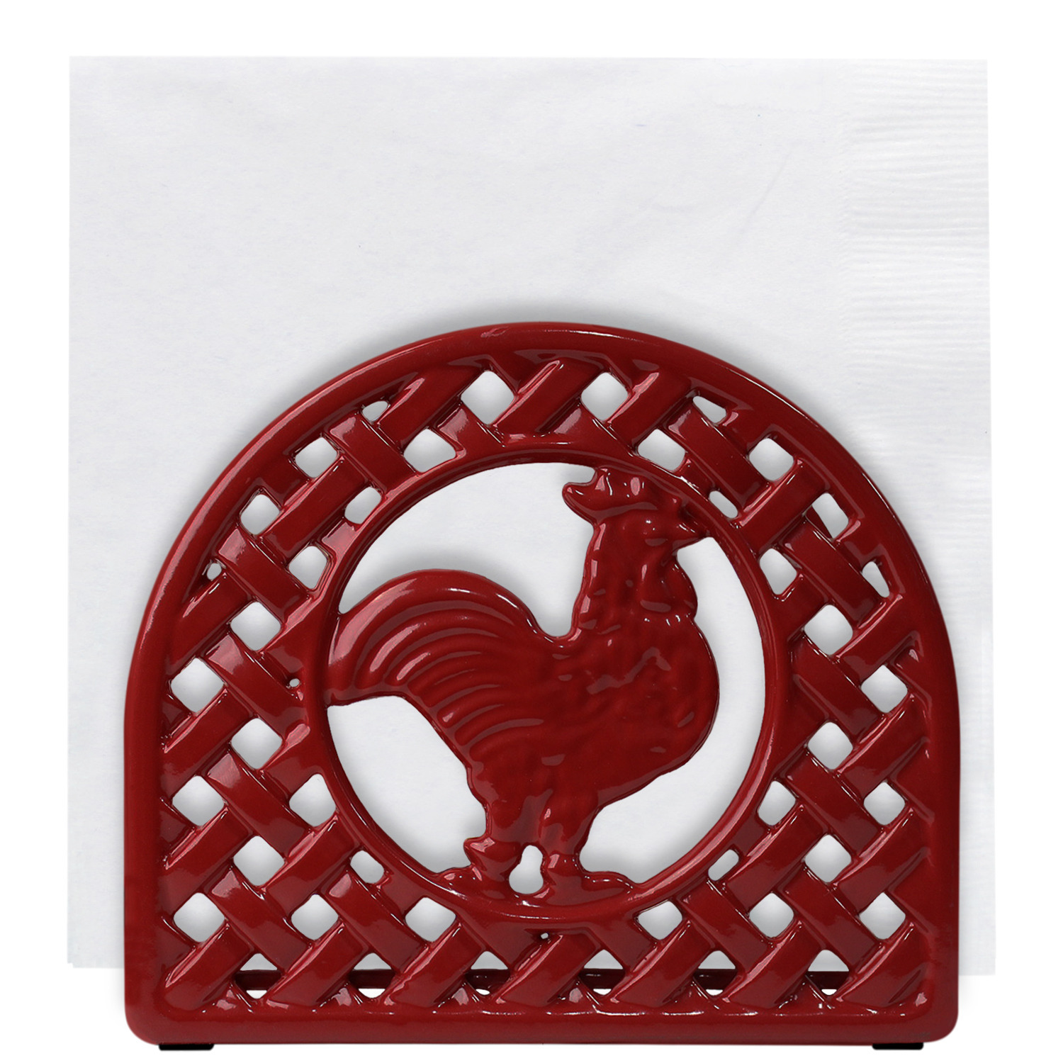 Blue Donuts Cast Iron Rooster Napkin Holder (Red)