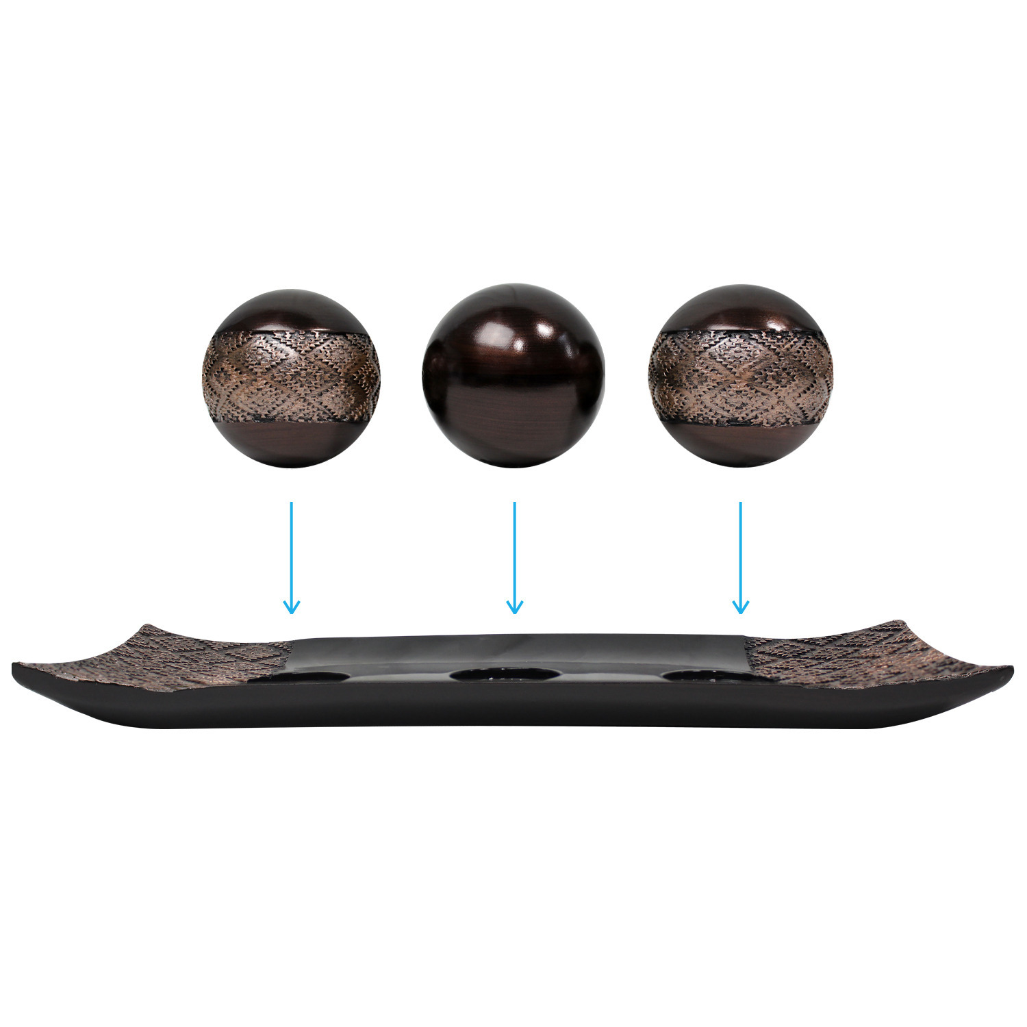 Modern Bronze Home Decor Tray and Bronze Decor Ball Set - Coffee Table Decor Centerpiece Table Decorations Bowl with Spheres - Decorative Accents Balls and Vase Fillers for Living Room Decor or Dining Table Decor -  Bronze