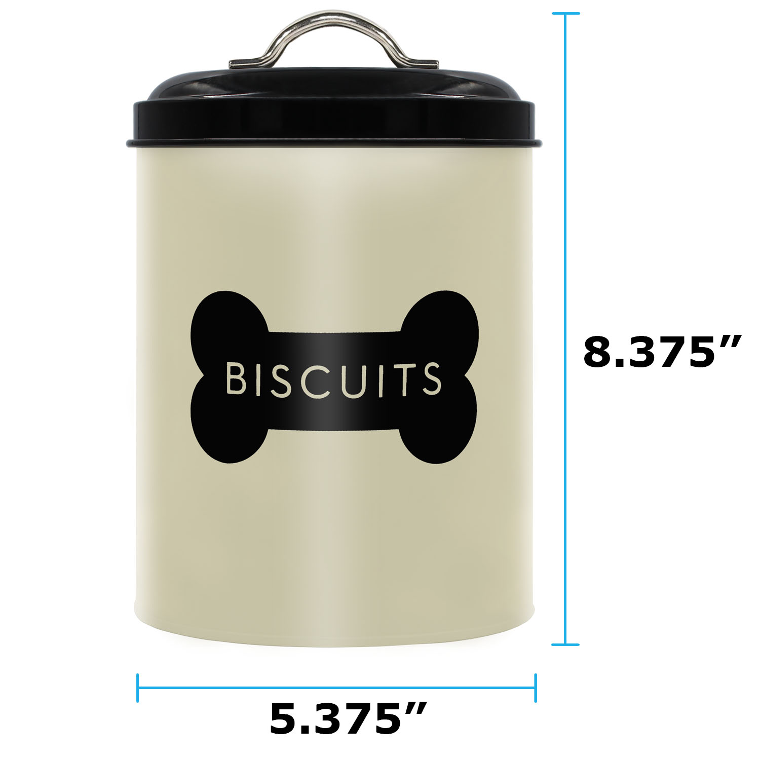 Tin jar storage container for your Dog Biscuit treats to store in your kitchen or any room of the house – Lid included - Ivory