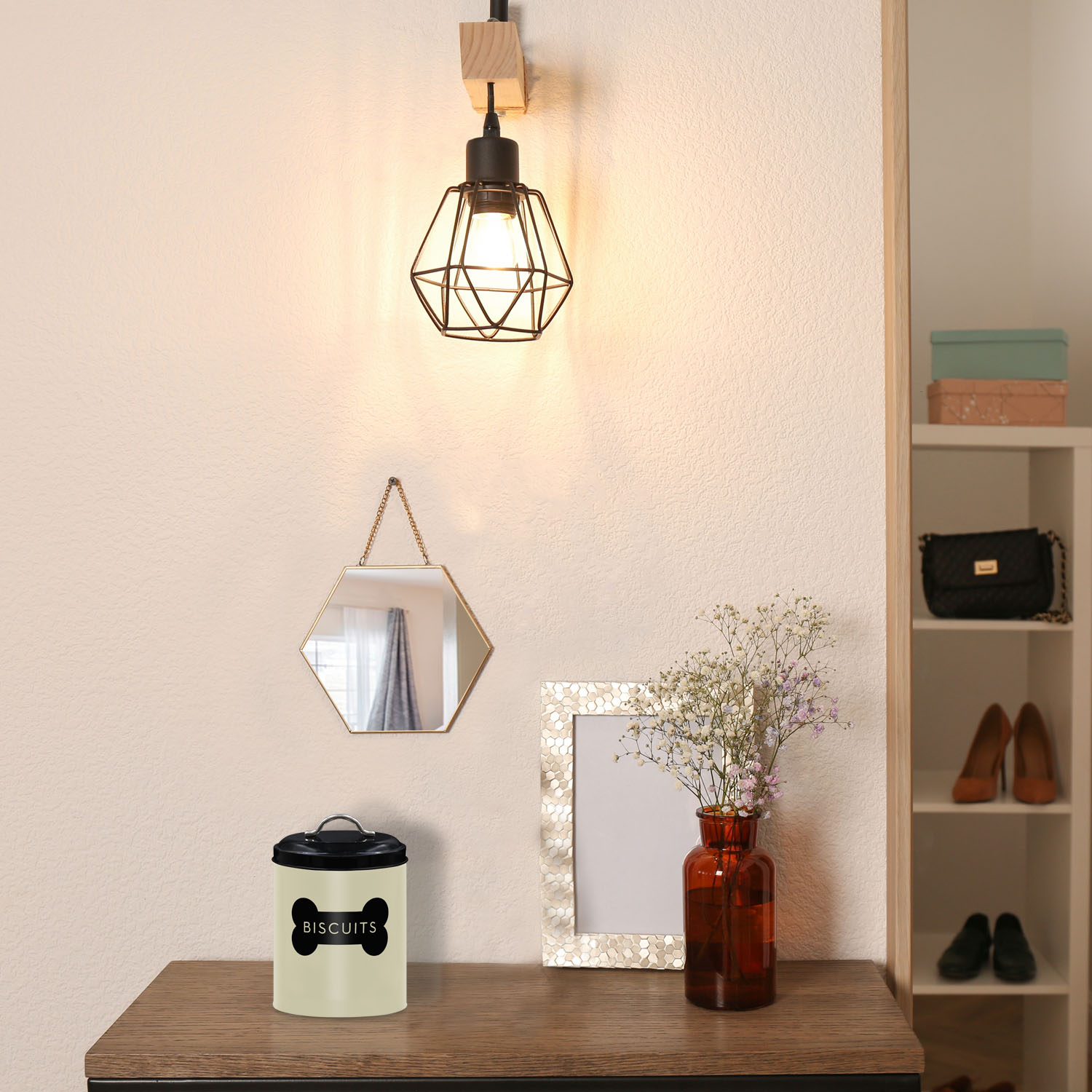 Tin jar storage container for your Dog Biscuit treats to store in your kitchen or any room of the house – Lid included - Ivory