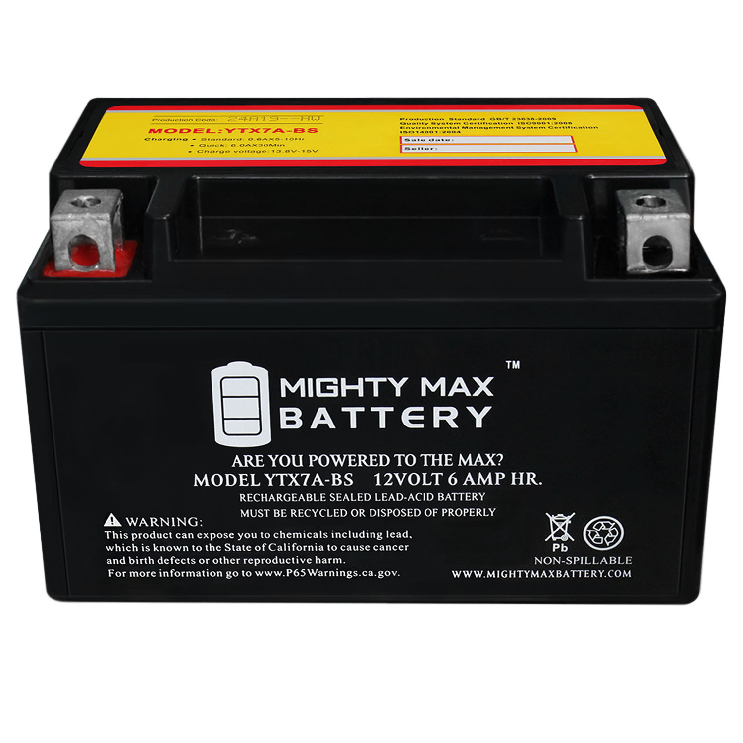 YTX7A-BS 12V 6AH Sealed AGM Battery for Motorcycle 