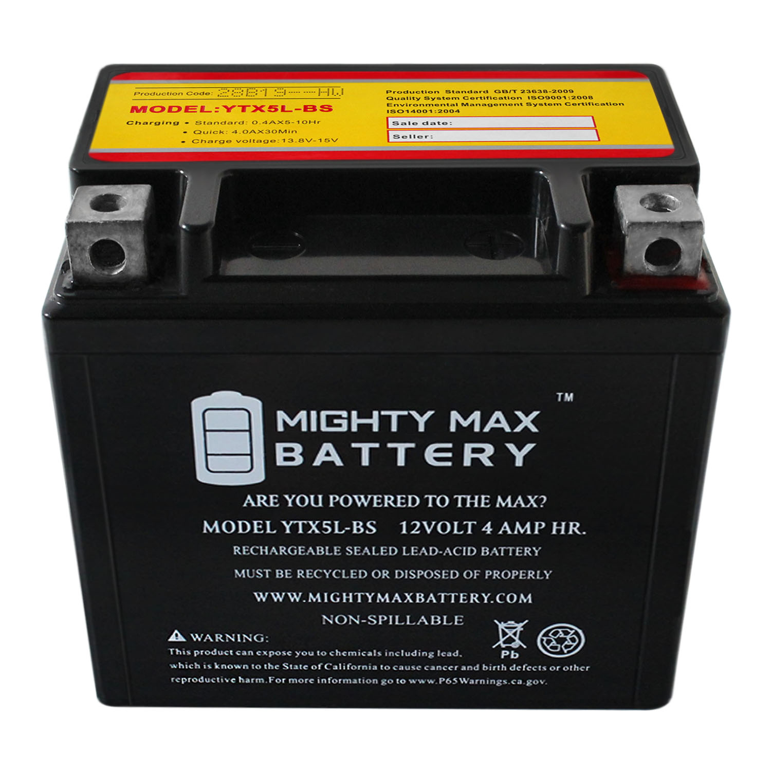 YTX5L-BS MOTORCYCLE BATTERY REPLACEMENT - 12V 4AH - 80 CCA