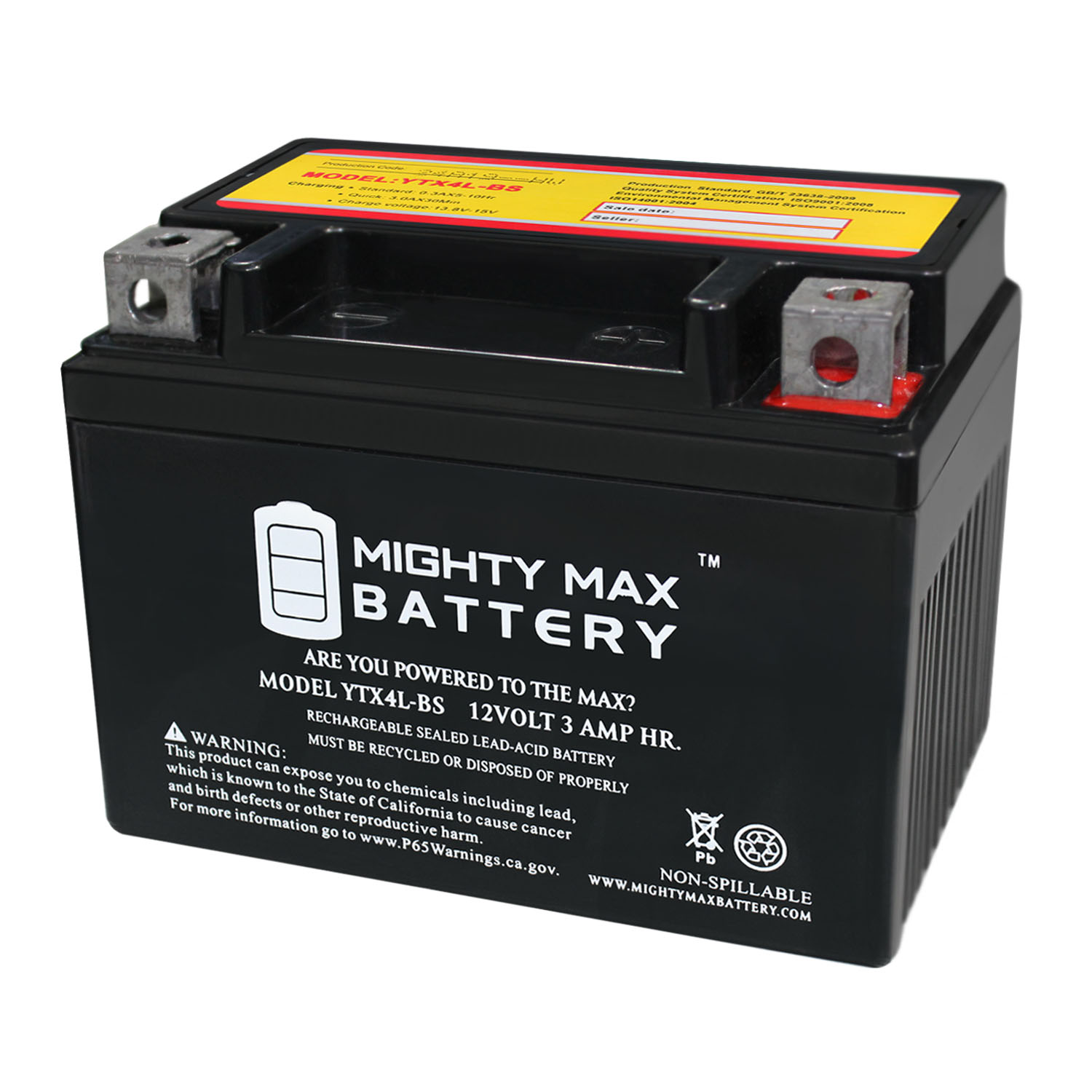 YTX4L-BS 12 VOLT 3AH MOTORCYCLE BATTERY REPLACES YTX4L-BS