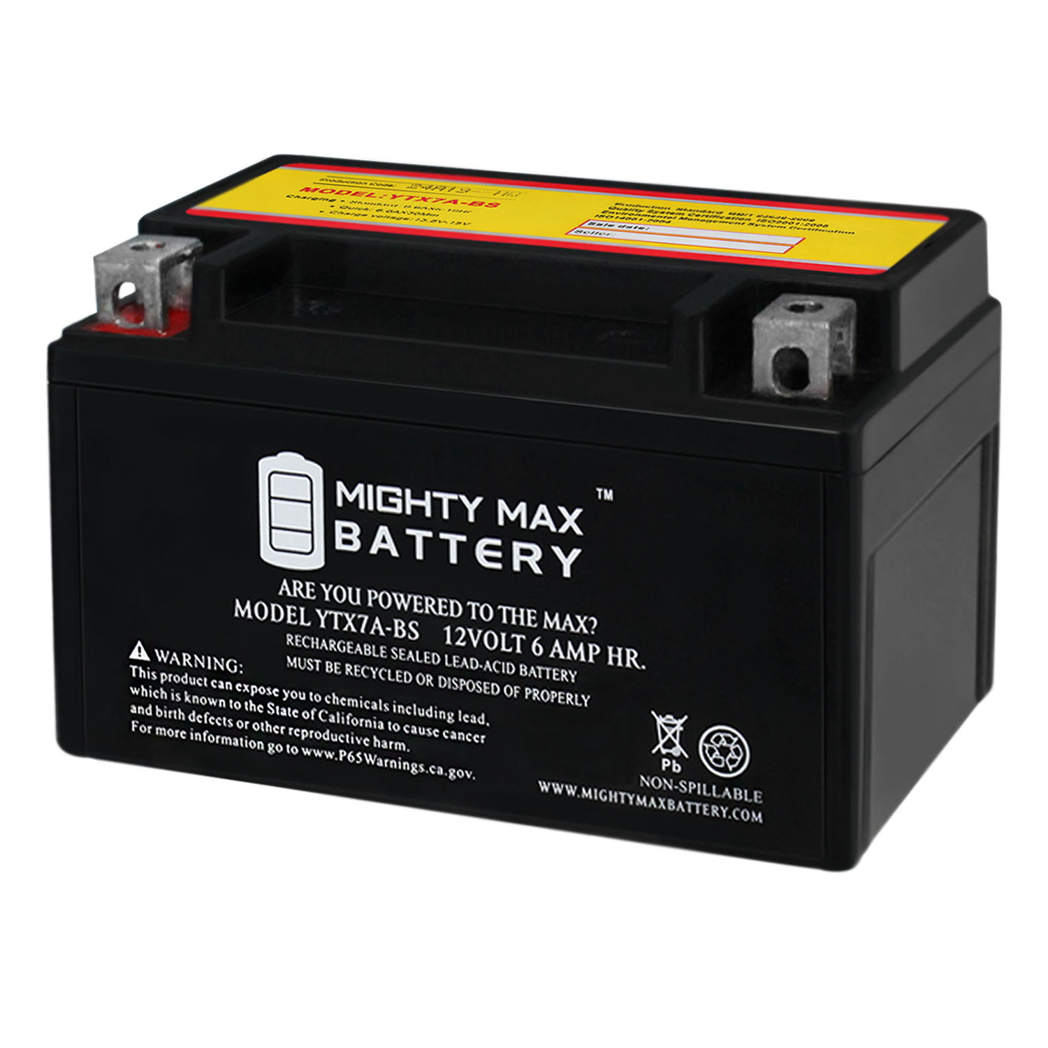 YTX7A-BS 12V 6AH Sealed AGM Battery for Motorcycle 