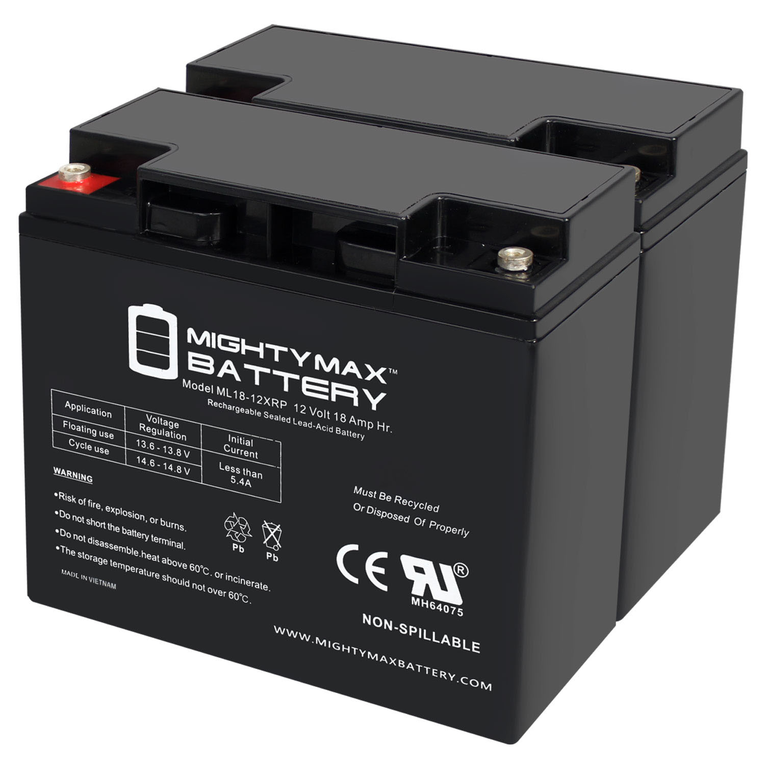 12 VOLT 18 AH SLA BATTERY WITH REVERSE POLARITY - Pack of 2