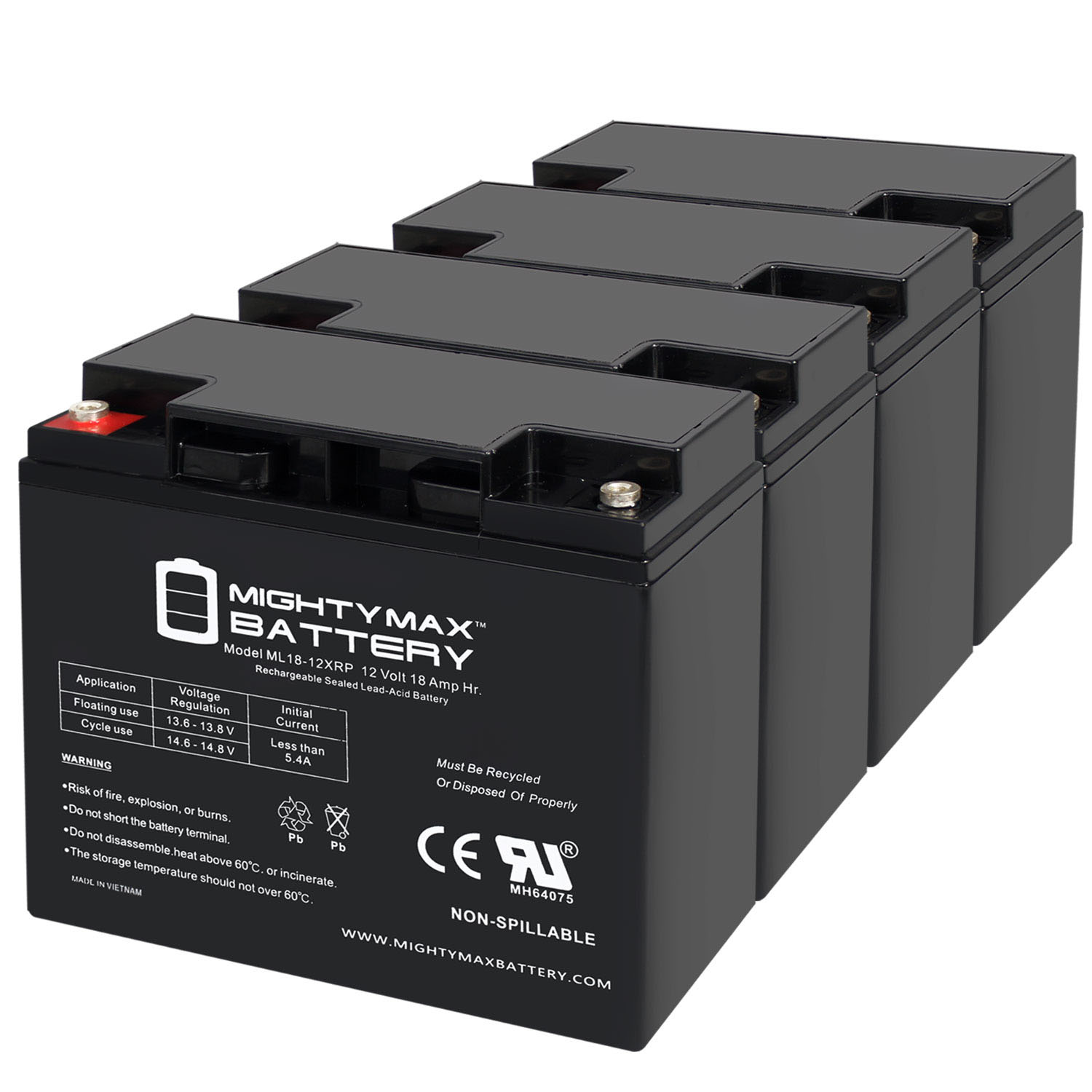 12 VOLT 18 AH SLA BATTERY WITH REVERSE POLARITY - Pack of 4