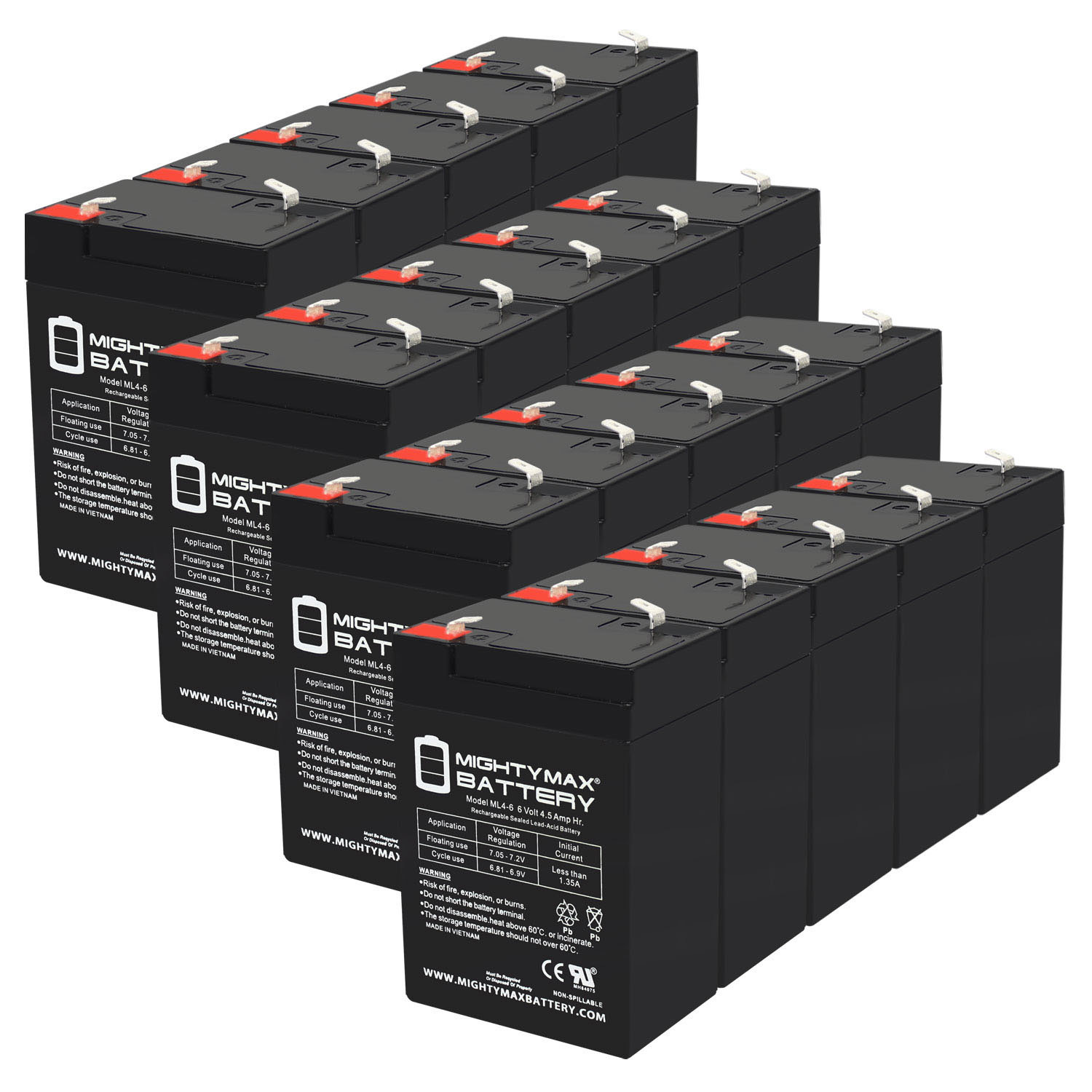 6V 4.5AH SLA Replacement Battery for Dual-Lite CVT3GW Lighting - 20 Pack
