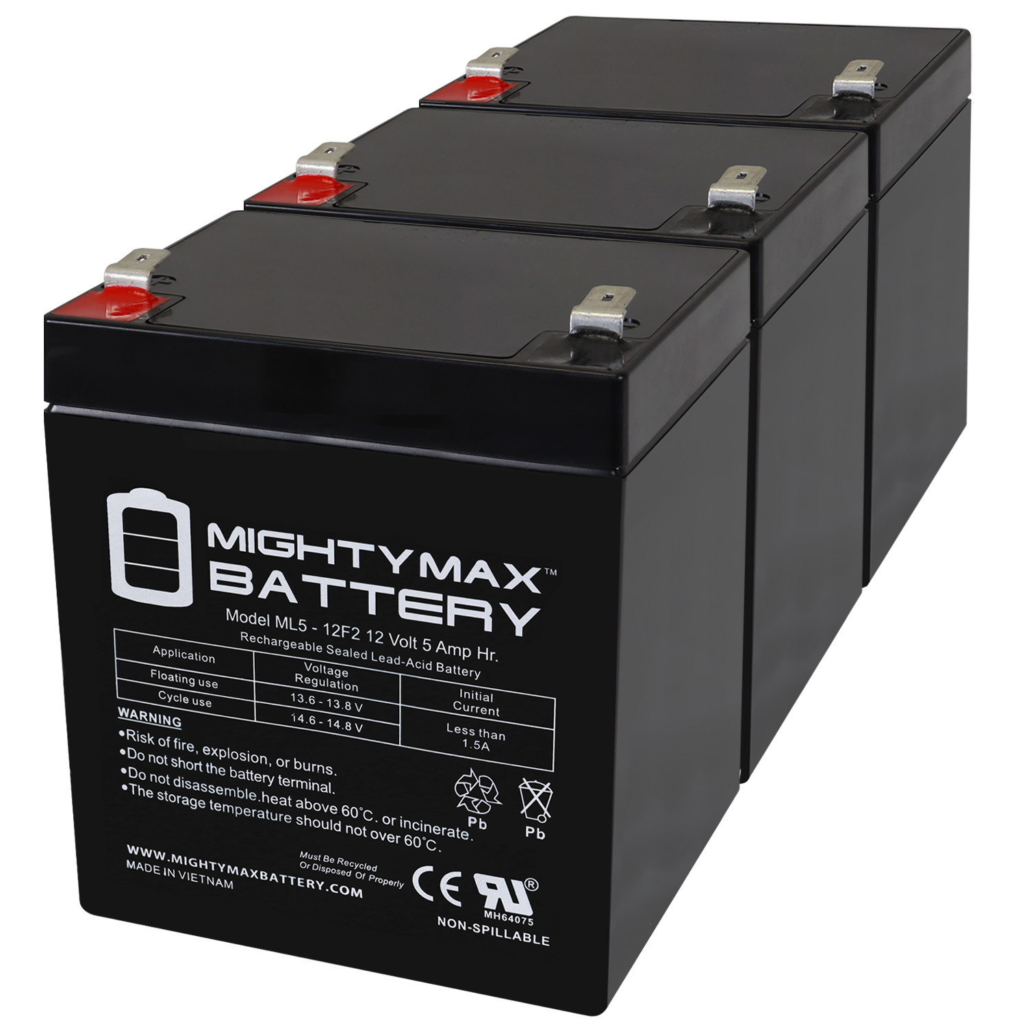 12V 5Ah F2 SLA Replacement Battery for Dorcy Spotlight 41-1067 - 3 Pack
